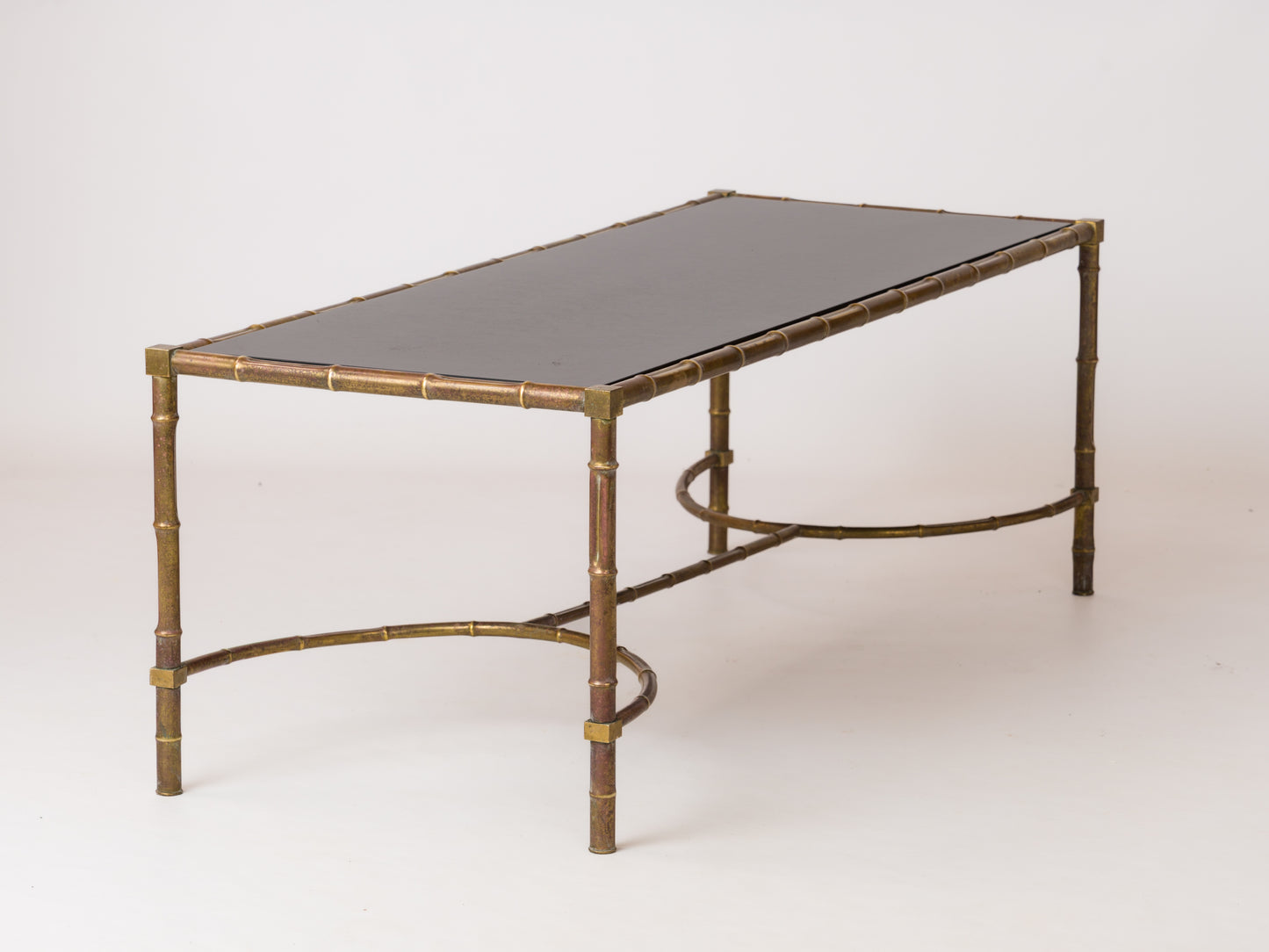 Faux Bamboo Brass & Lacquered Wood Top Coffee Table - France 1960's $4,140