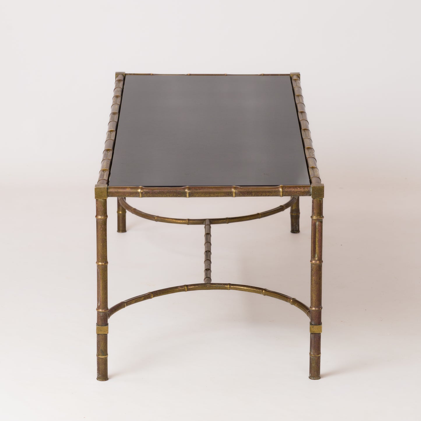 Faux Bamboo Brass & Lacquered Wood Top Coffee Table - France 1960's $4,140