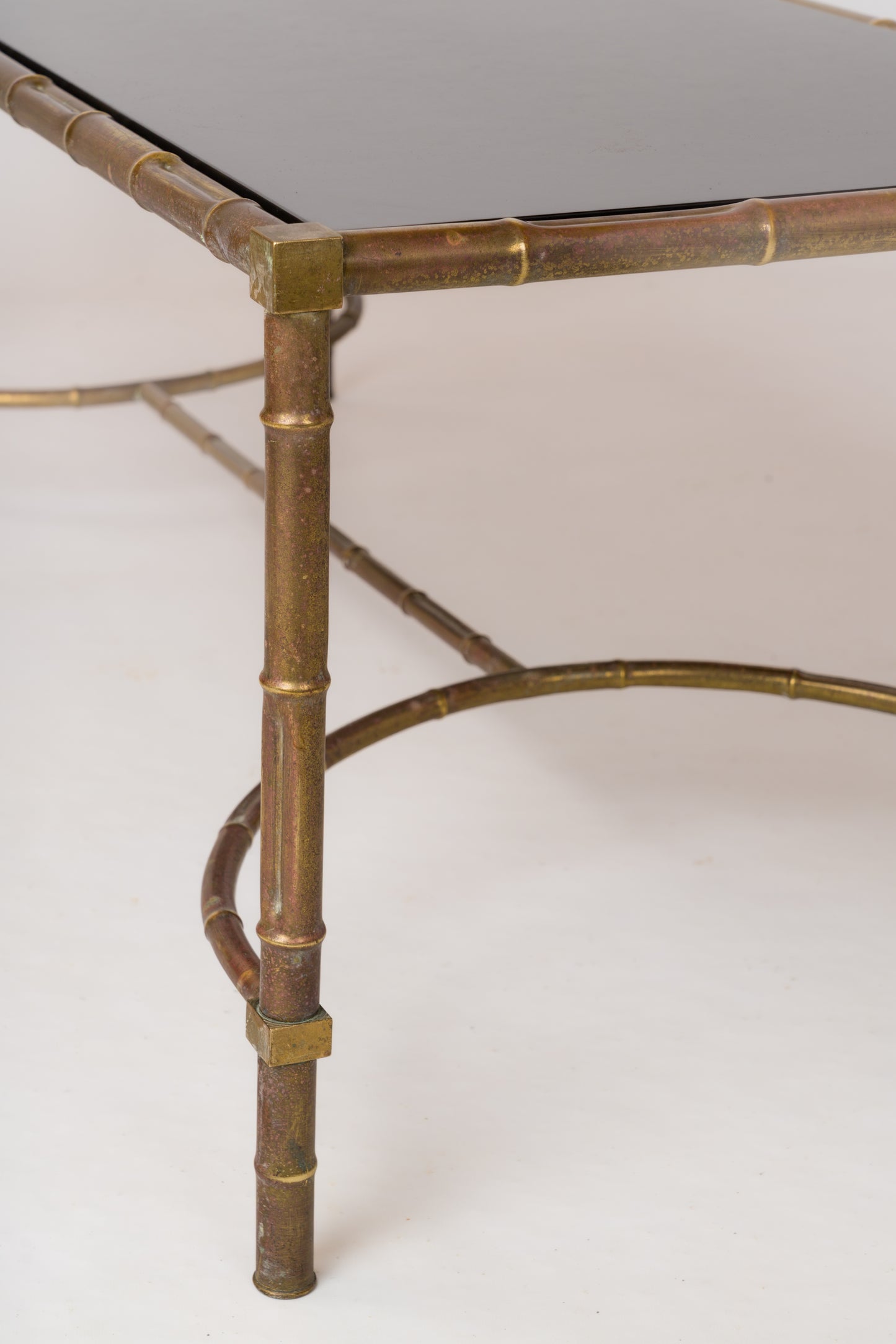 Faux Bamboo Brass & Lacquered Wood Top Coffee Table - France 1960's $4,140