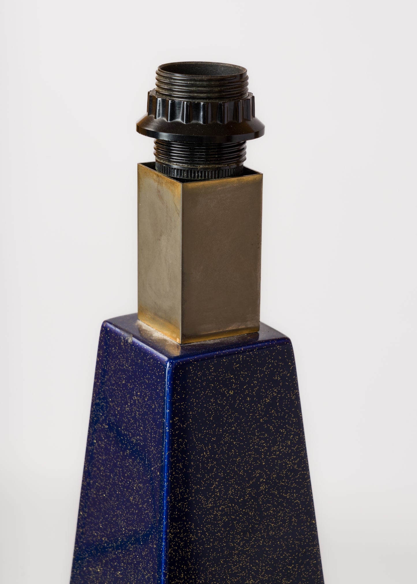 Important Signed Blue Resin Obelisk Shaped Lamp w. Nickel Accents - France 1980s