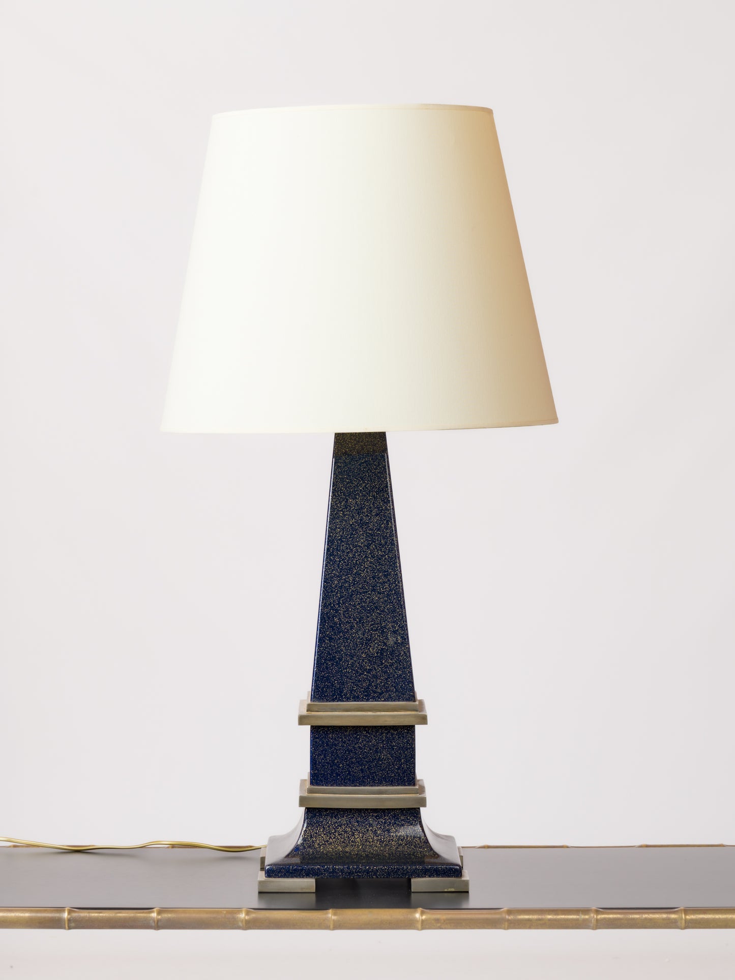 Important Signed Blue Resin Obelisk Shaped Lamp w. Nickel Accents - France 1980s