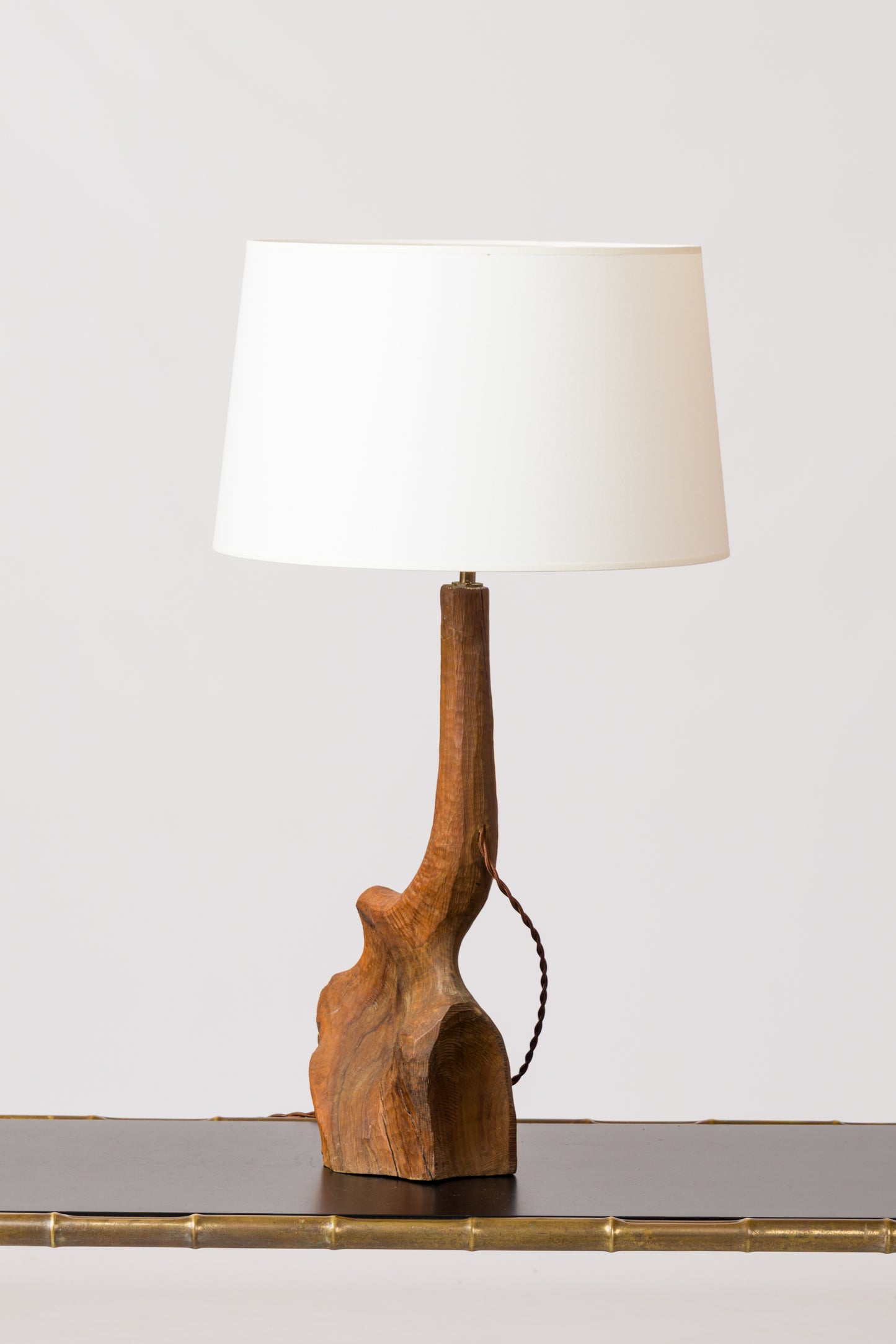 Important "Gouge" Hand Carved Tree Stump Table Lamp - 1970s