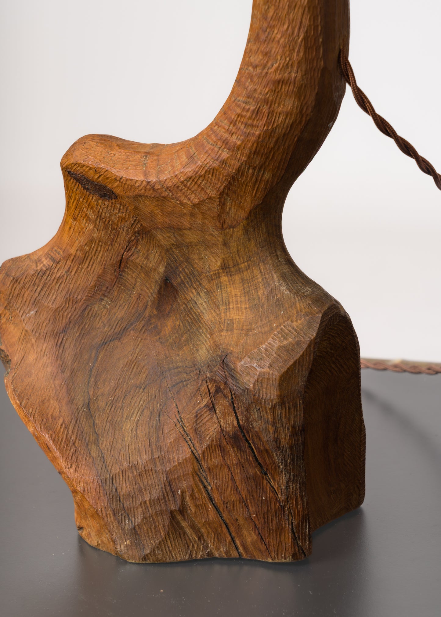 Important "Gouge" Hand Carved Tree Stump Table Lamp - 1970s