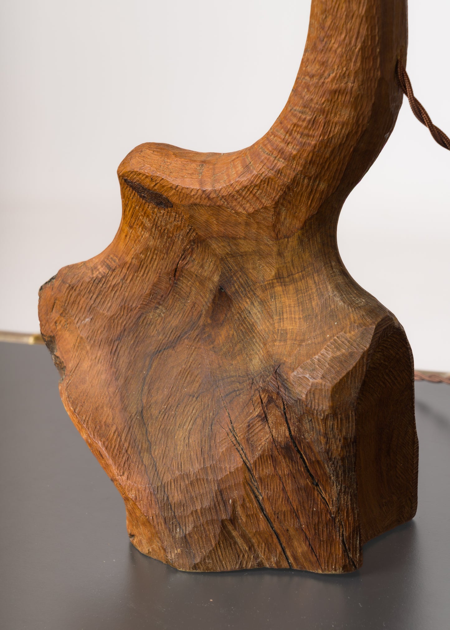 Important "Gouge" Hand Carved Tree Stump Table Lamp - 1970s