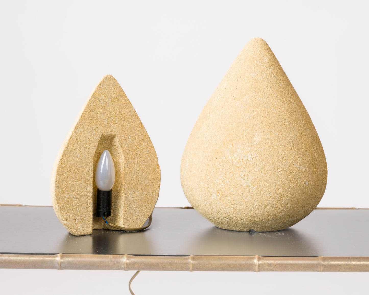 Limestone Dual Droplet Table Lamp in style Tormos - France 1980's