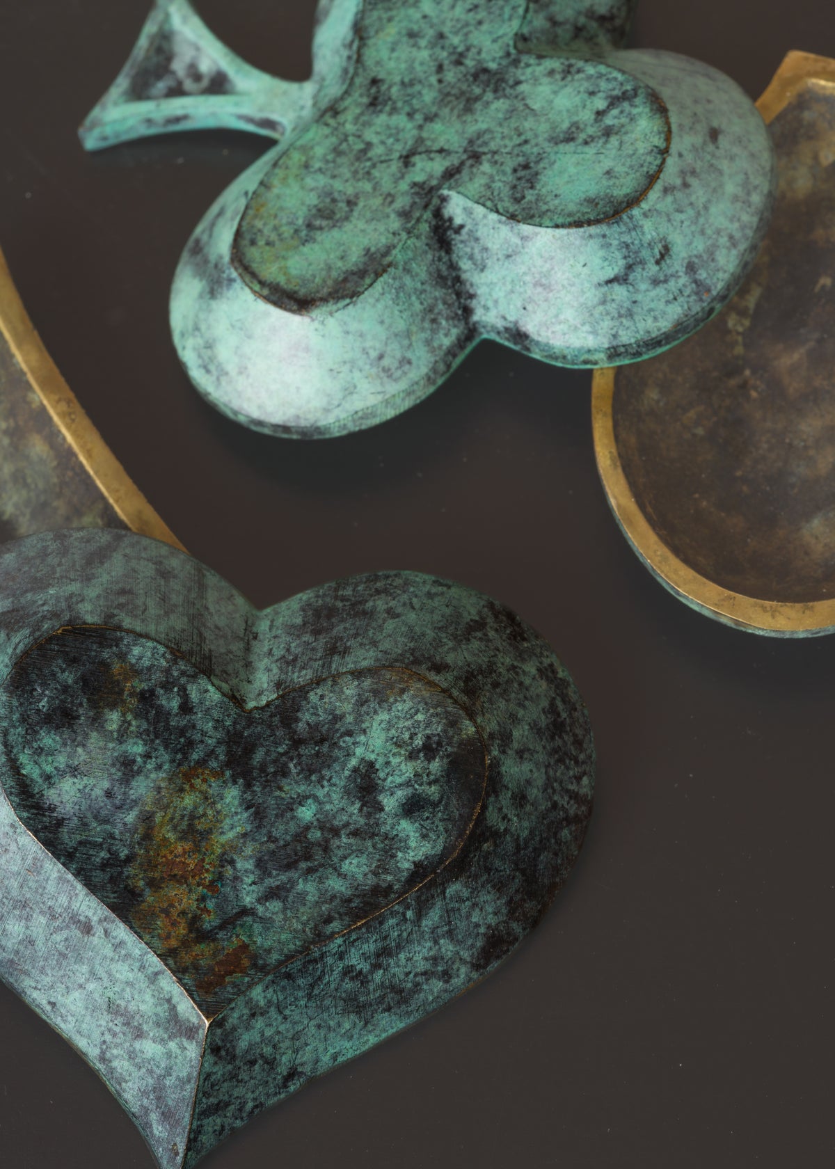 Four Small Vide-Poches in Patinated Bronze w. a Verdigris Finish - France 1960's