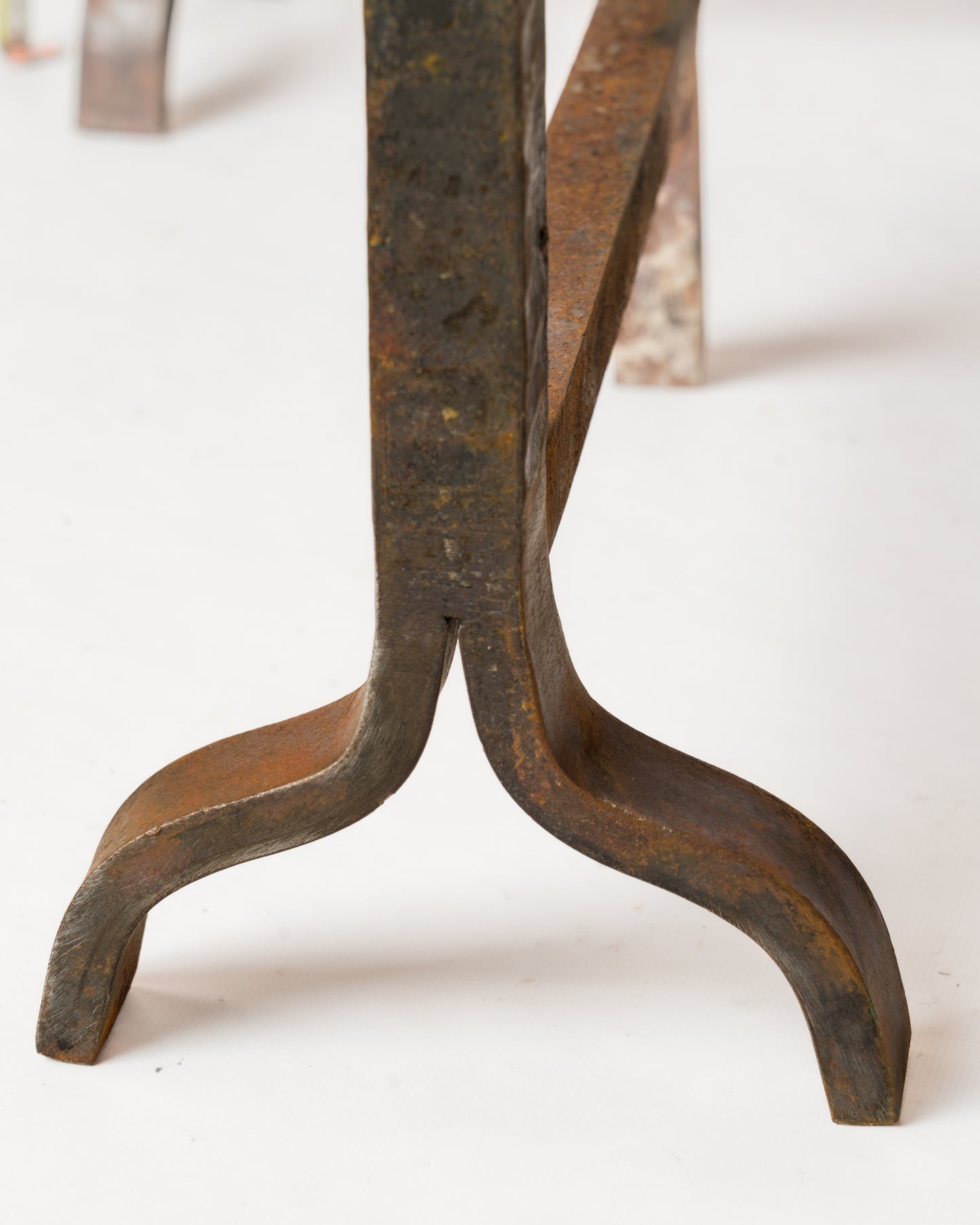 Pair of Big Size Wrought Iron Brutalist Andirons w. Hoops - France 1960s