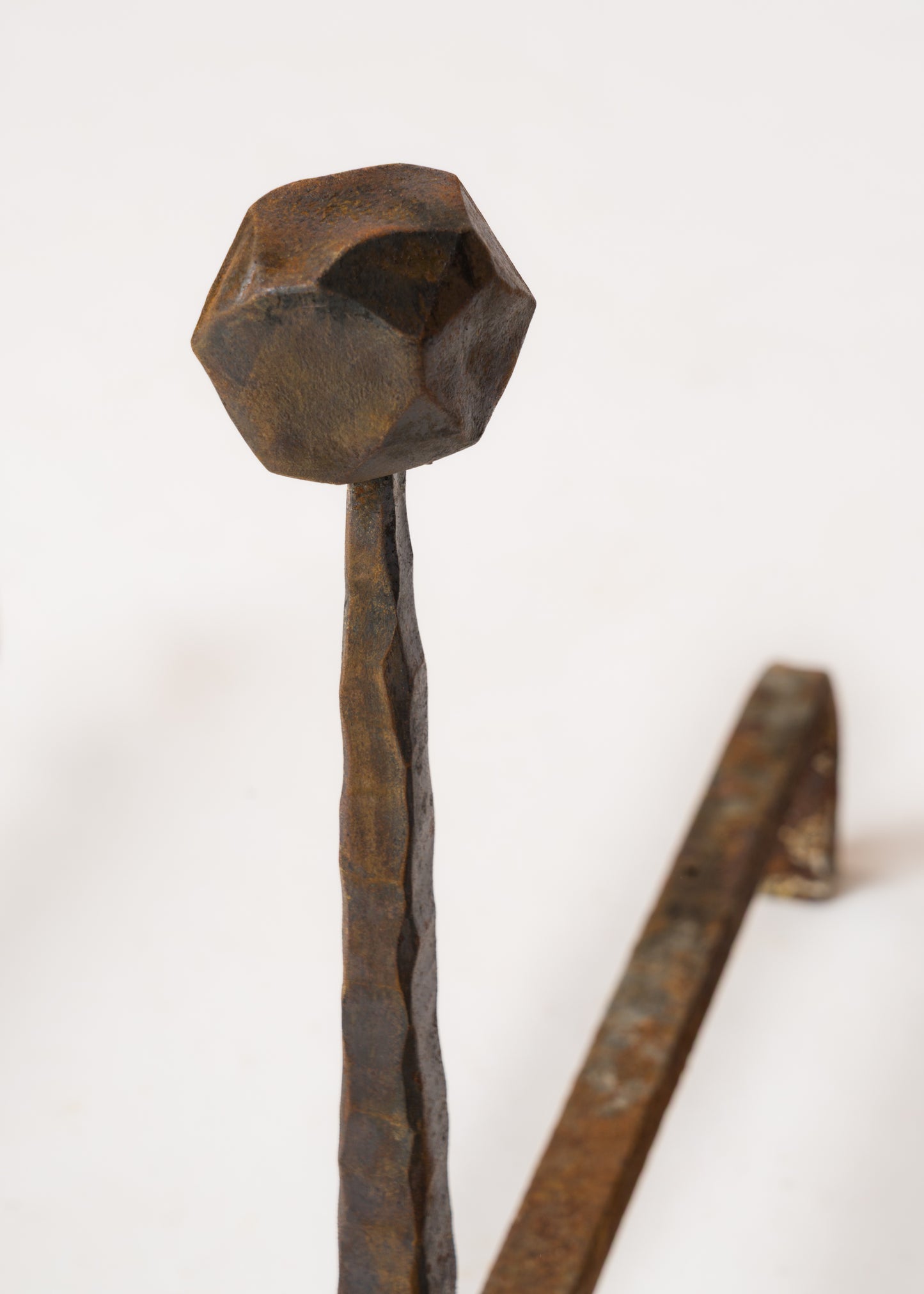 Pair of Tall Brutalist "Martelé" Wrought Iron Andirons - France 1970s