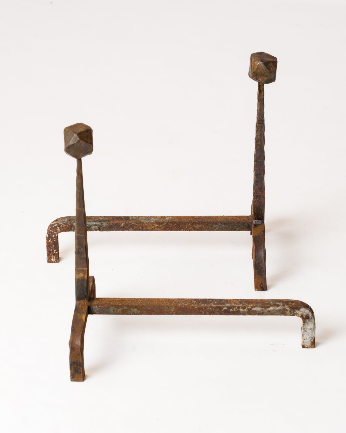Pair of Tall Brutalist "Martelé" Wrought Iron Andirons - France 1970s