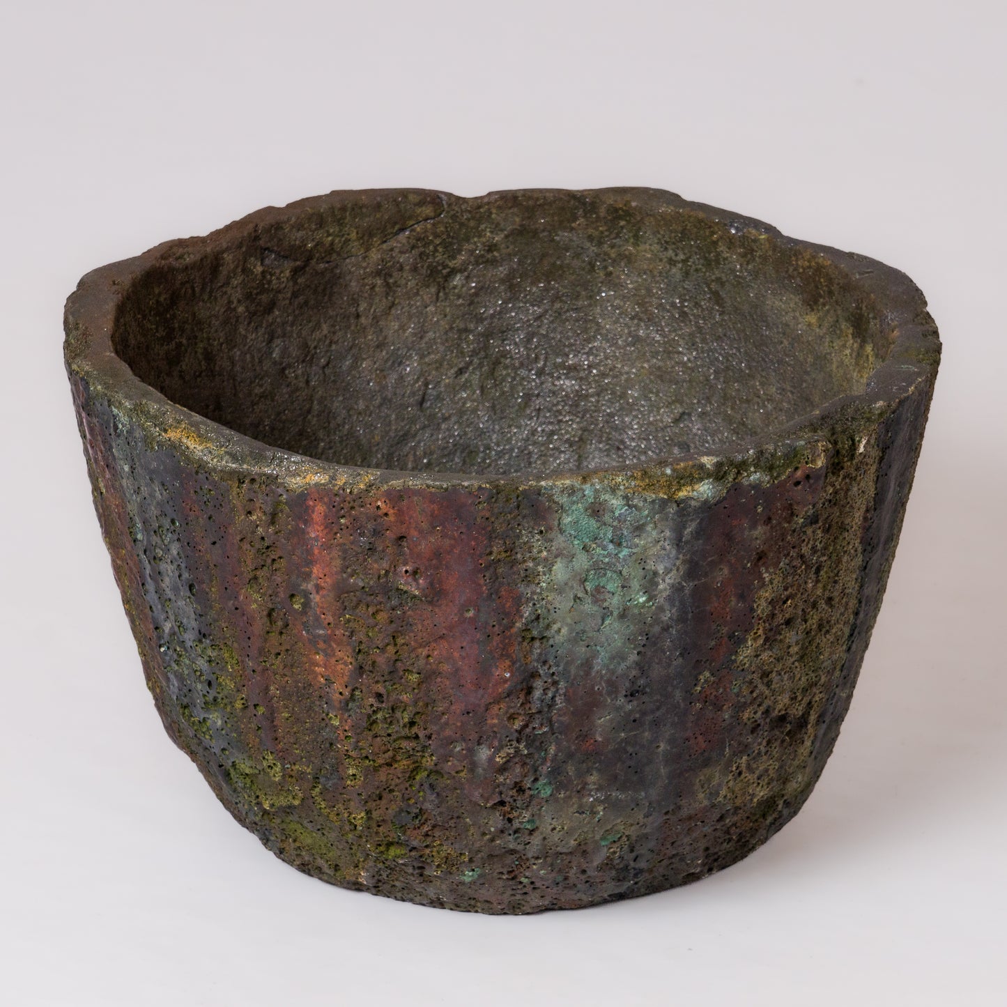 Polychromy Lava Stone Crucible for Outdoor "Jardiniere" Use - France 1950's
