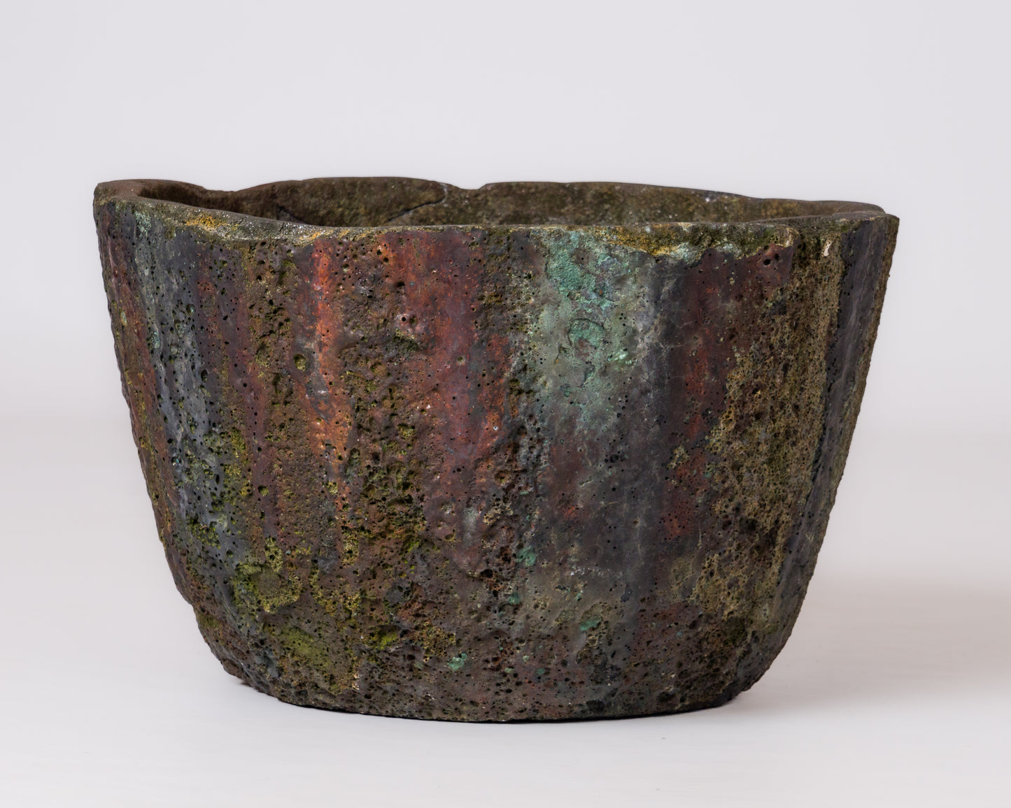 Polychromy Lava Stone Crucible for Outdoor "Jardiniere" Use - France 1950's