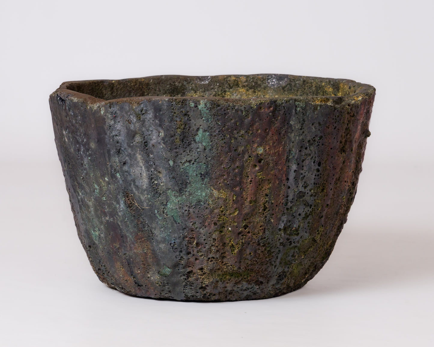 Polychromy Lava Stone Crucible for Outdoor "Jardiniere" Use - France 1950's