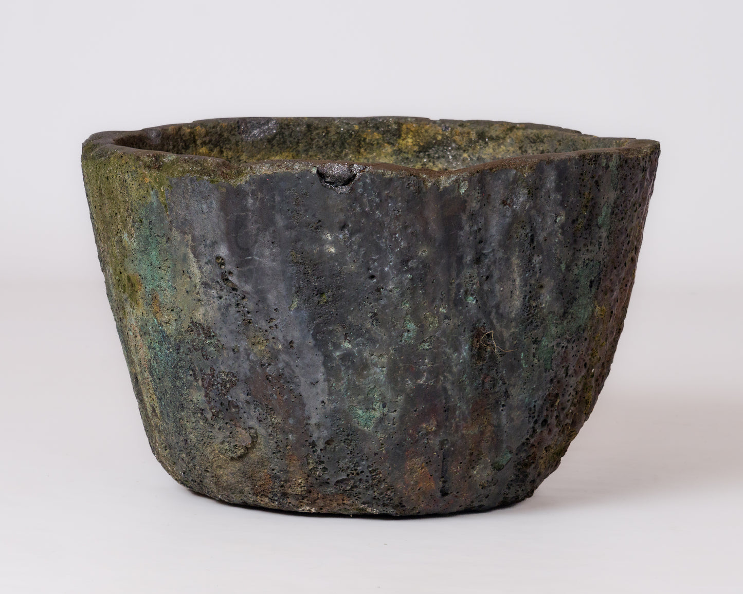 Polychromy Lava Stone Crucible for Outdoor "Jardiniere" Use - France 1950's