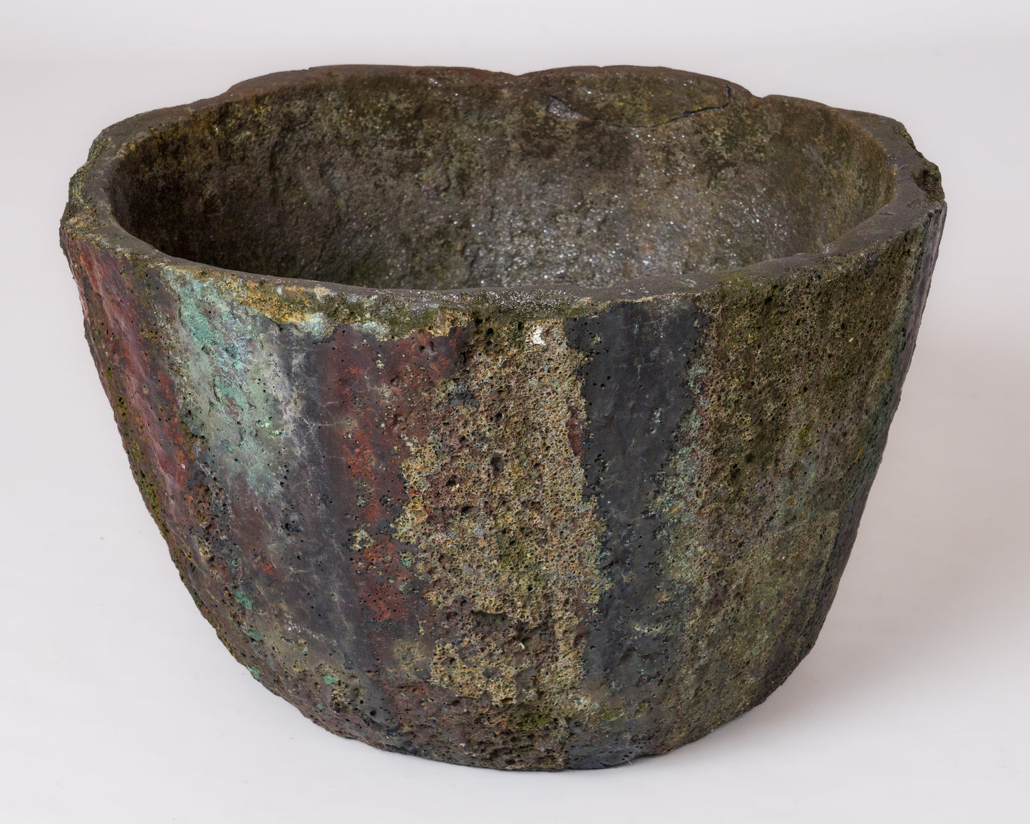 Polychromy Lava Stone Crucible for Outdoor "Jardiniere" Use - France 1950's