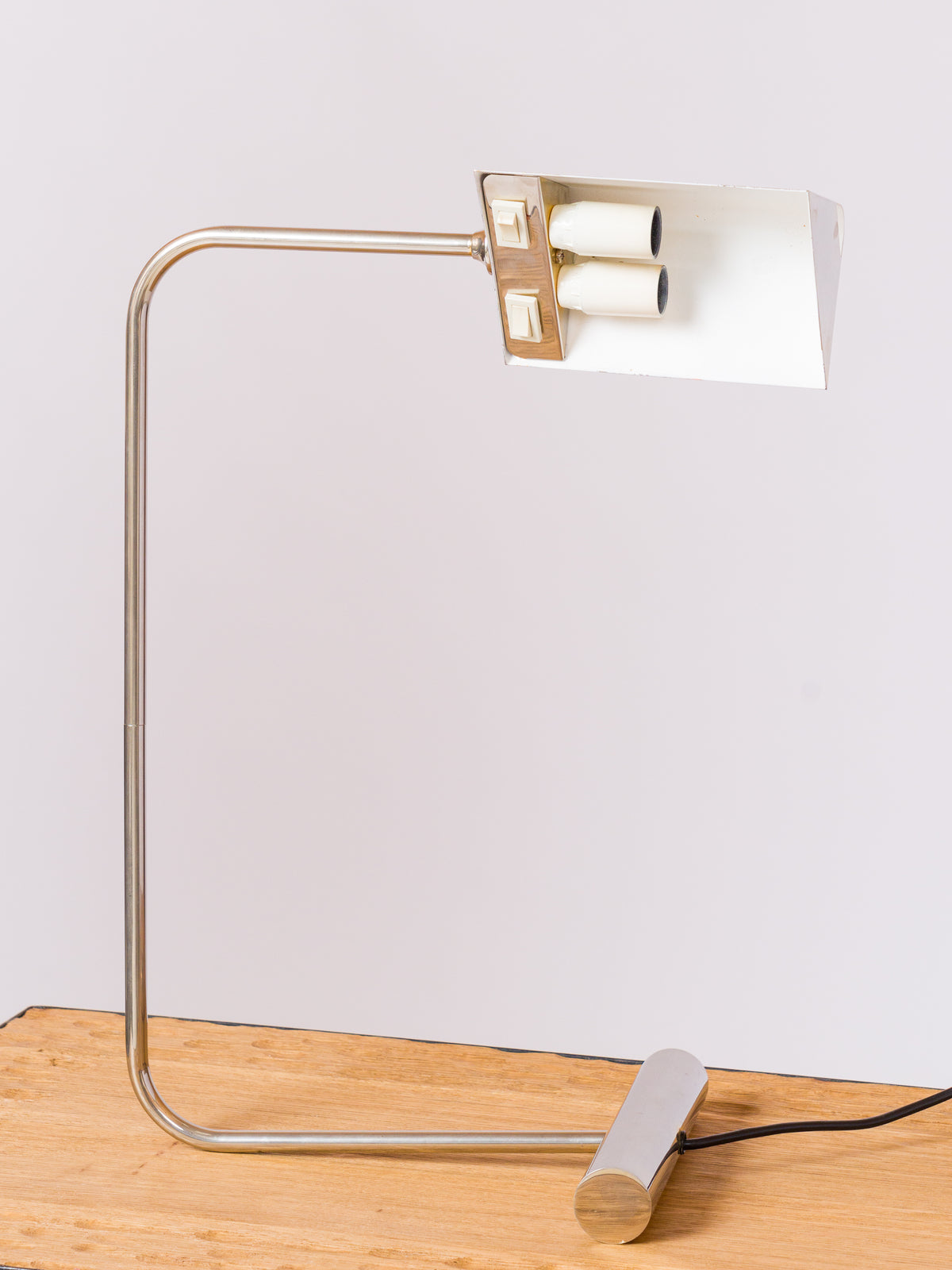Rare Nickel Plated Bronze Table Lamp by R. Nathan - France 1970's