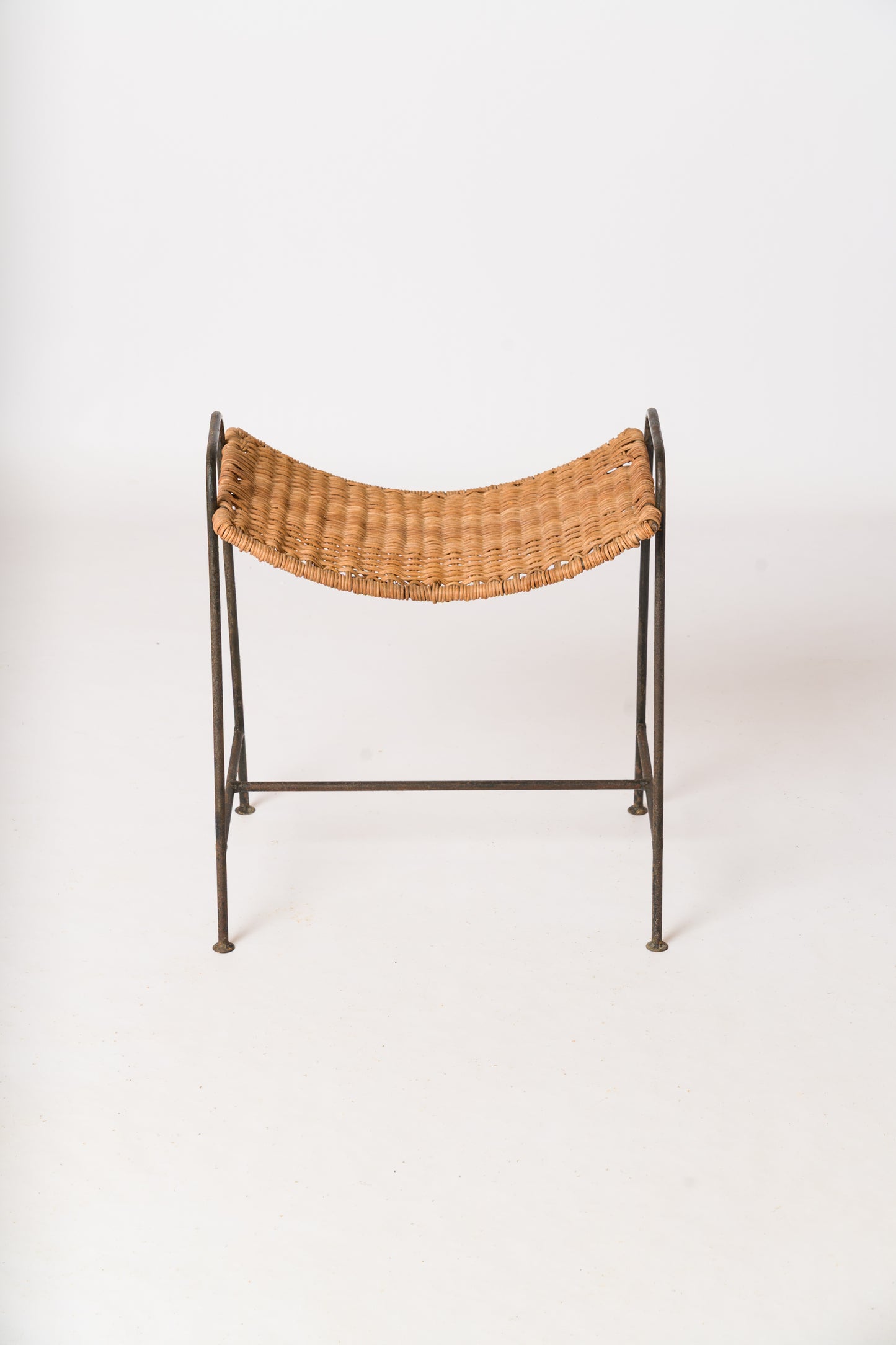 "Ferotin" Wicker and Steel Stool att. Raoul Guys - France 1950's