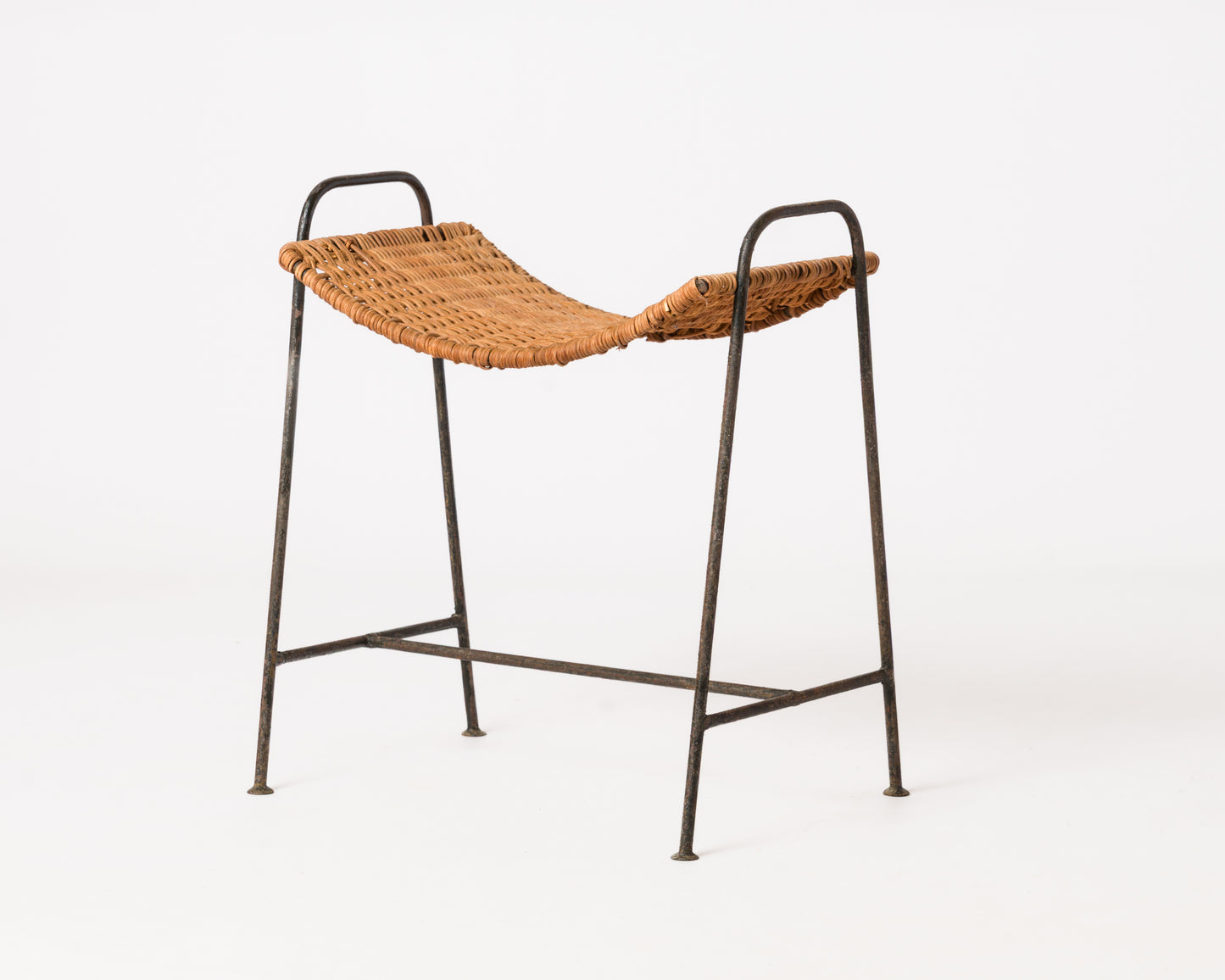 "Ferotin" Wicker and Steel Stool att. Raoul Guys - France 1950's