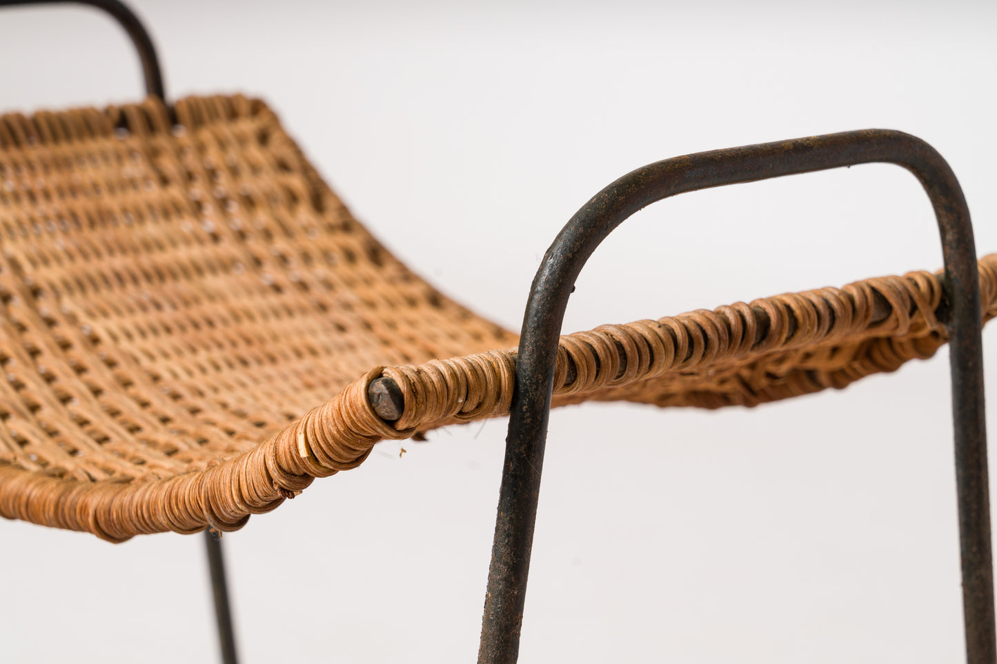 "Ferotin" Wicker and Steel Stool att. Raoul Guys - France 1950's
