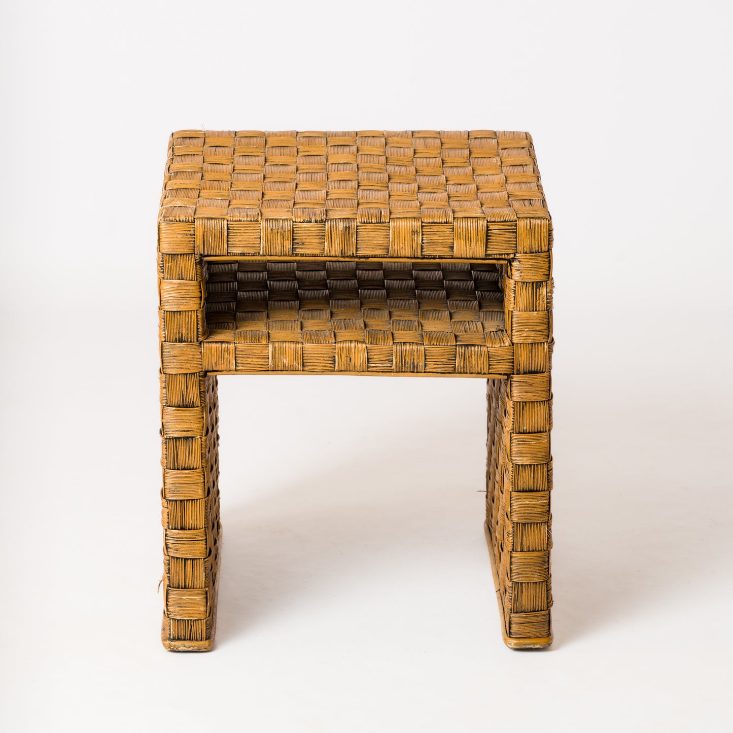 Braided Wicker Square Side Table in the Style of Audoux Minnet - France 1960s
