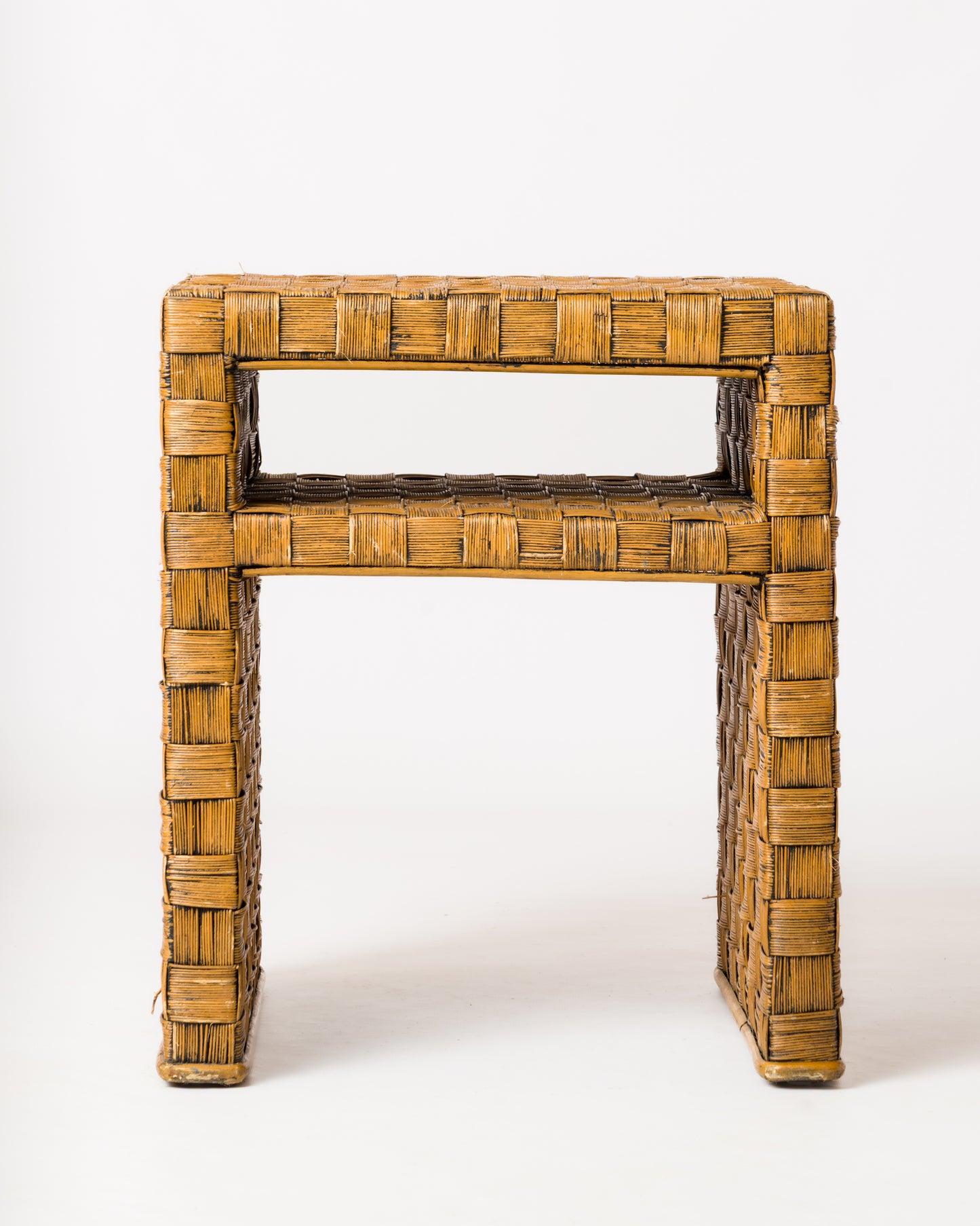 Braided Wicker Square Side Table in the Style of Audoux Minnet - France 1960s