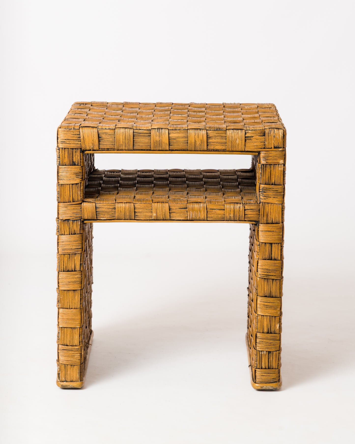 Braided Wicker Square Side Table in the Style of Audoux Minnet - France 1960s