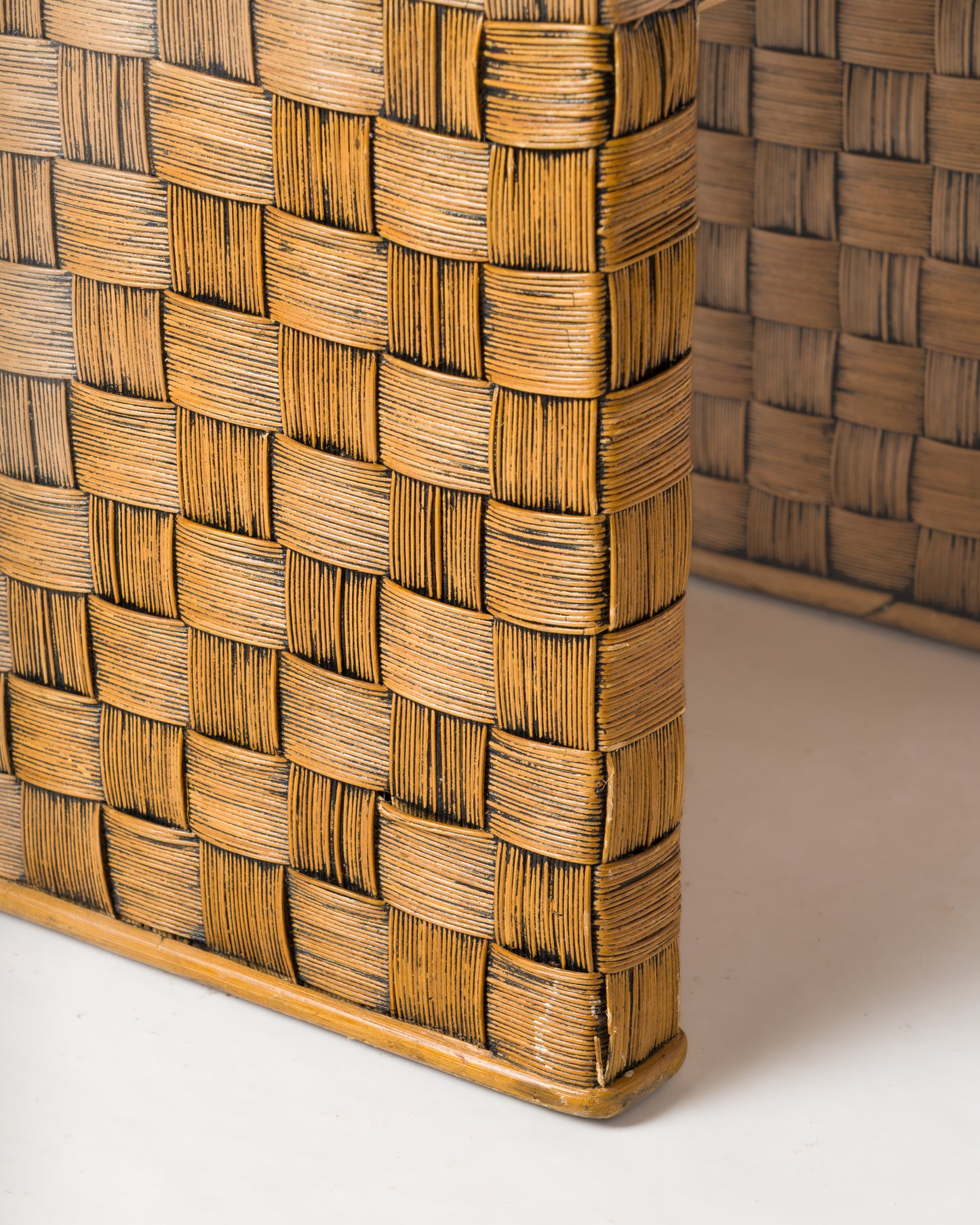 Braided Wicker Square Side Table in the Style of Audoux Minnet - France 1960s