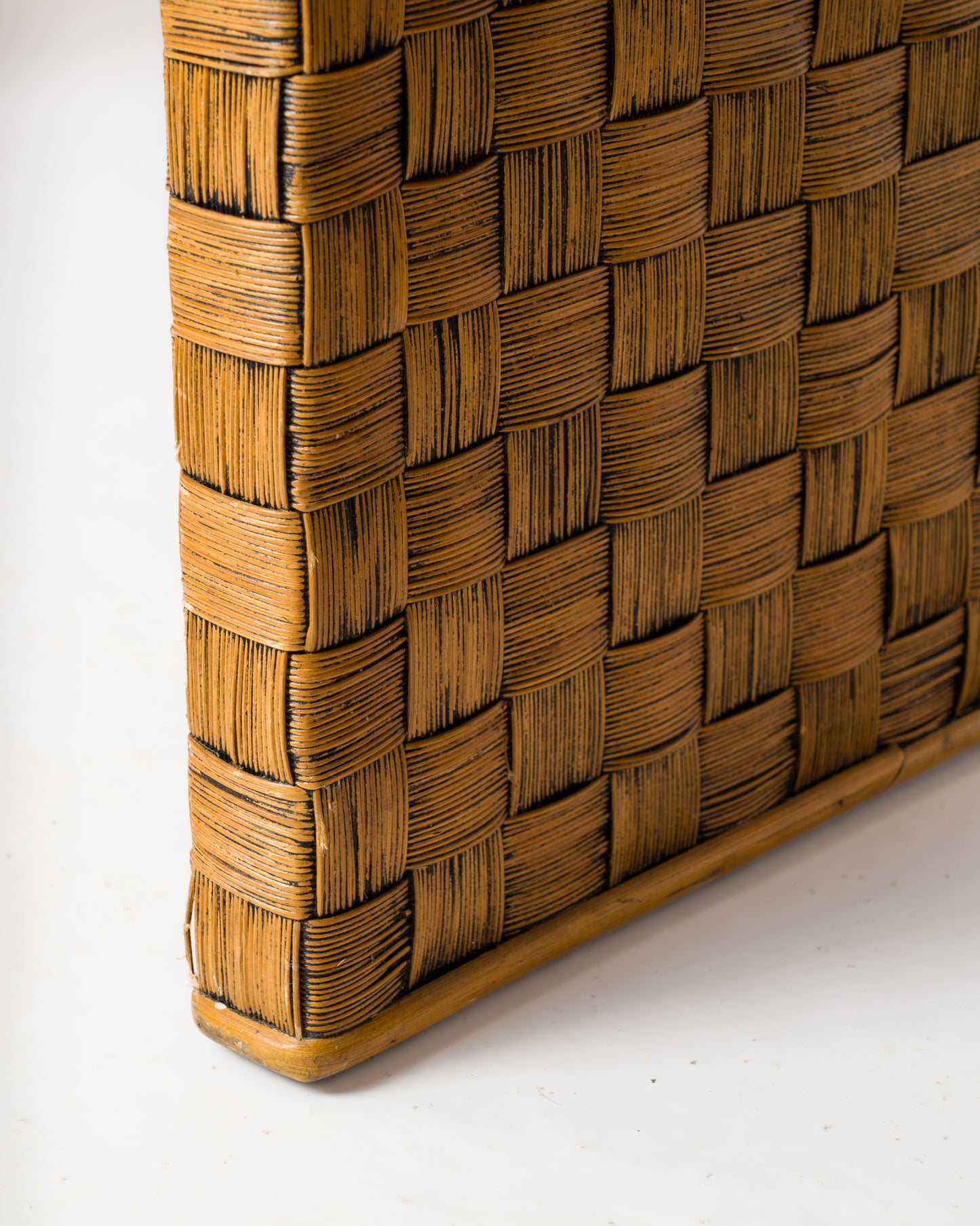 Braided Wicker Square Side Table in the Style of Audoux Minnet - France 1960s