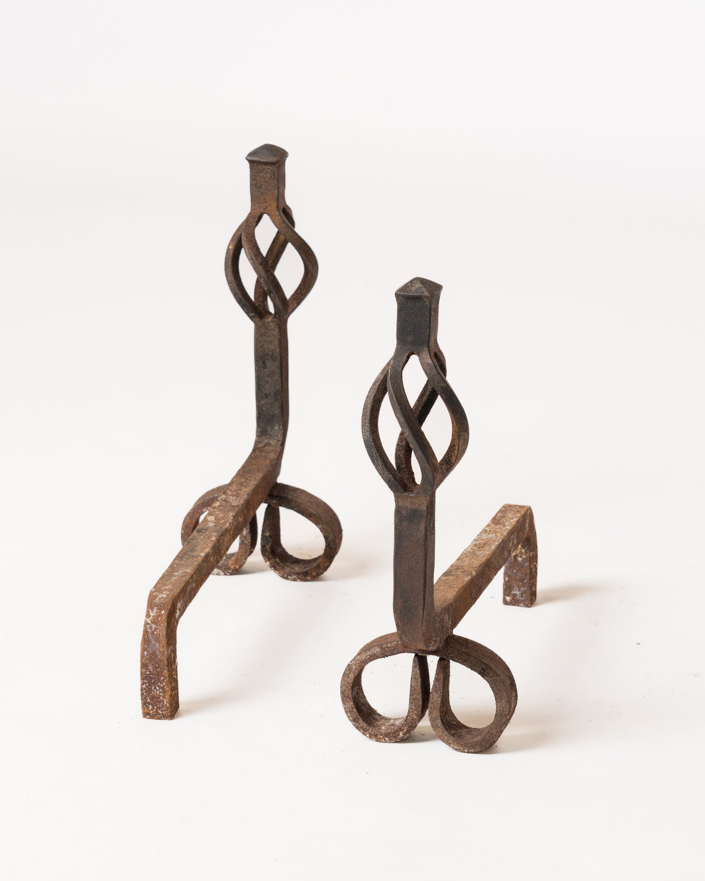 Wrought Iron Twist Andirons - France 1960s