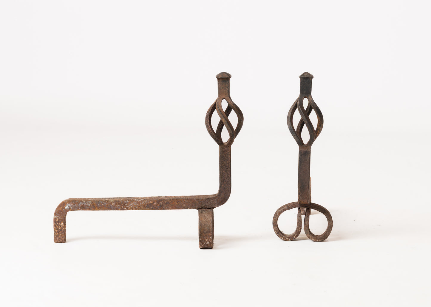 Wrought Iron Twist Andirons - France 1960s