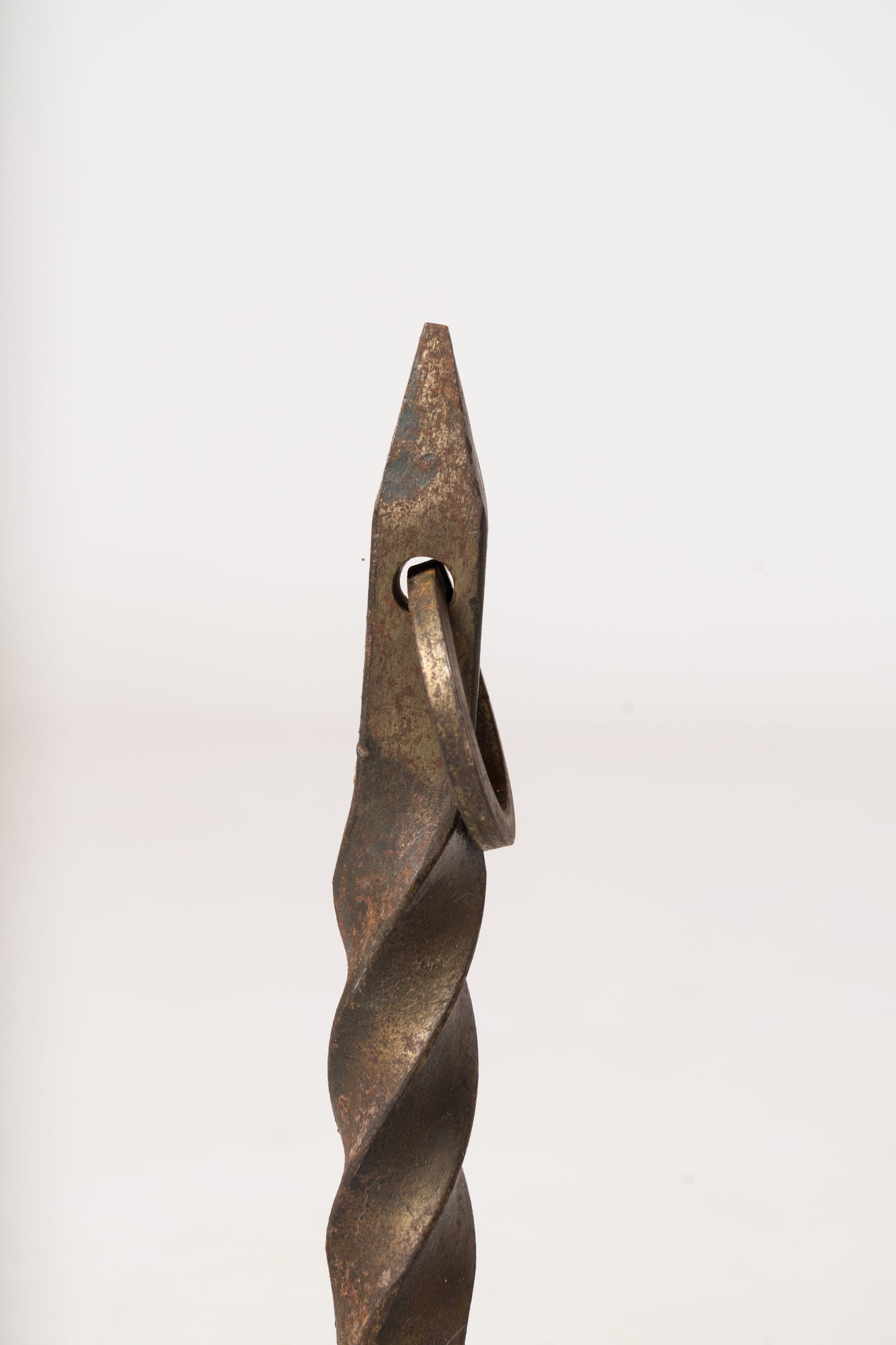 Twisted "Fer Forgé" Wrought Iron Andirons with Rings - France 1970s