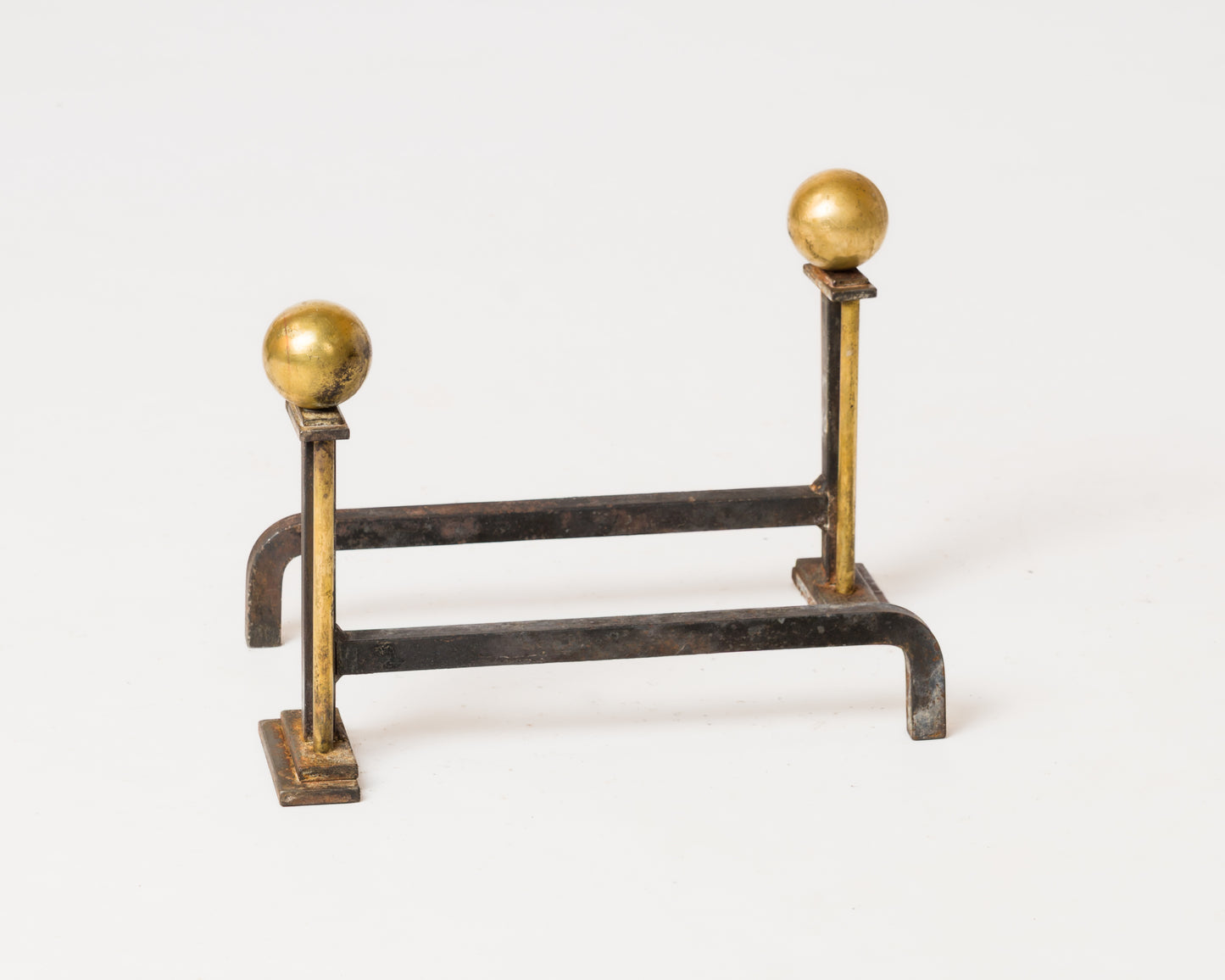 Steel & Bronze Modernist Andirons in the Style of Adnet - France 1940s