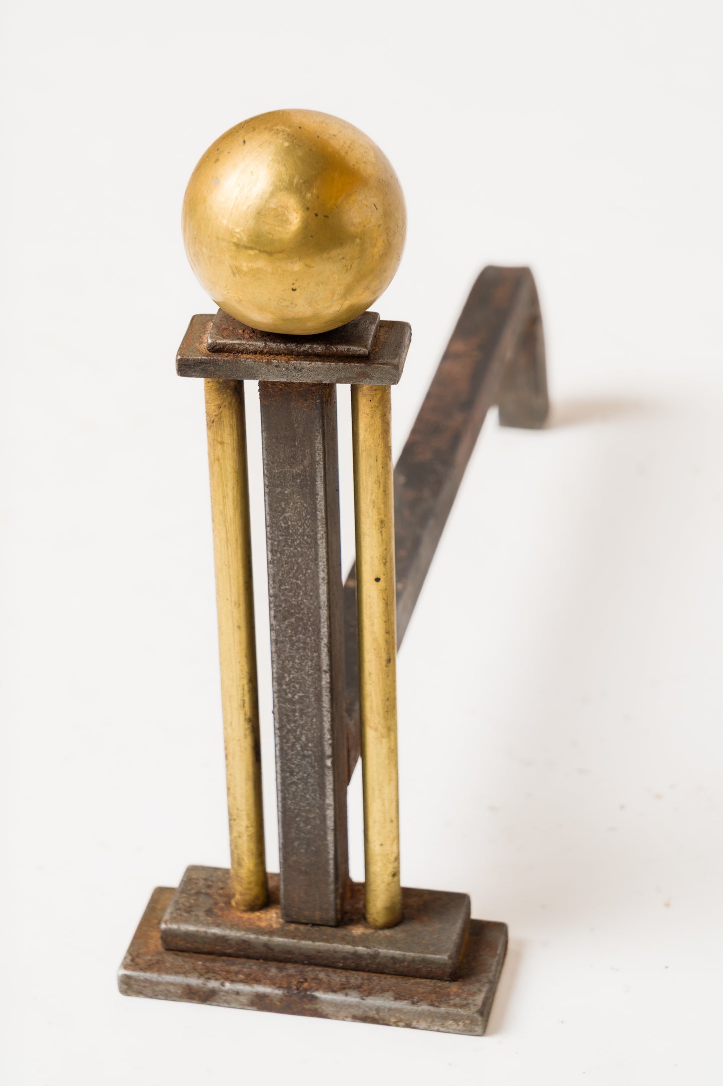 Steel & Bronze Modernist Andirons in the Style of Adnet - France 1940s