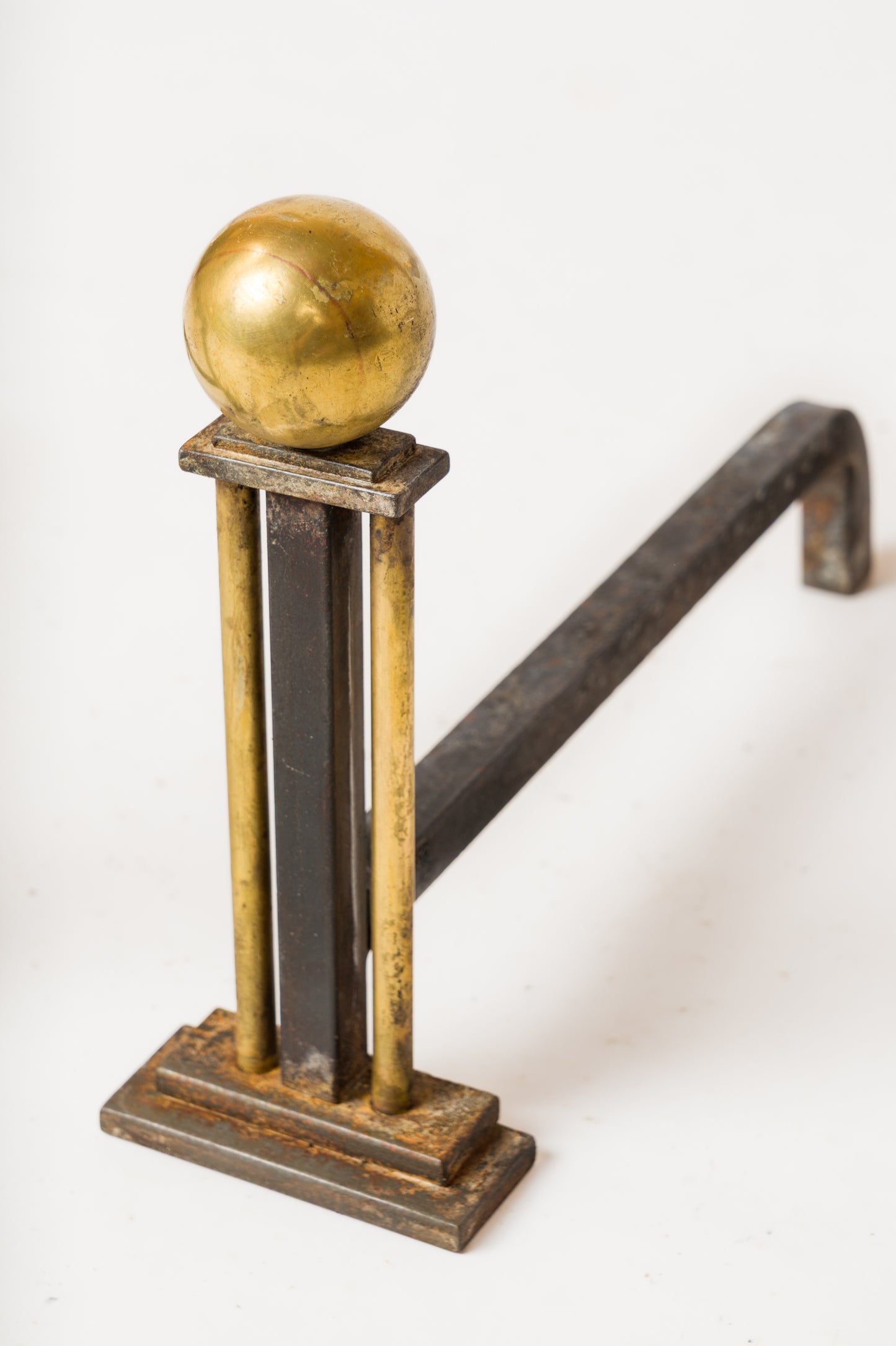 Steel & Bronze Modernist Andirons in the Style of Adnet - France 1940s