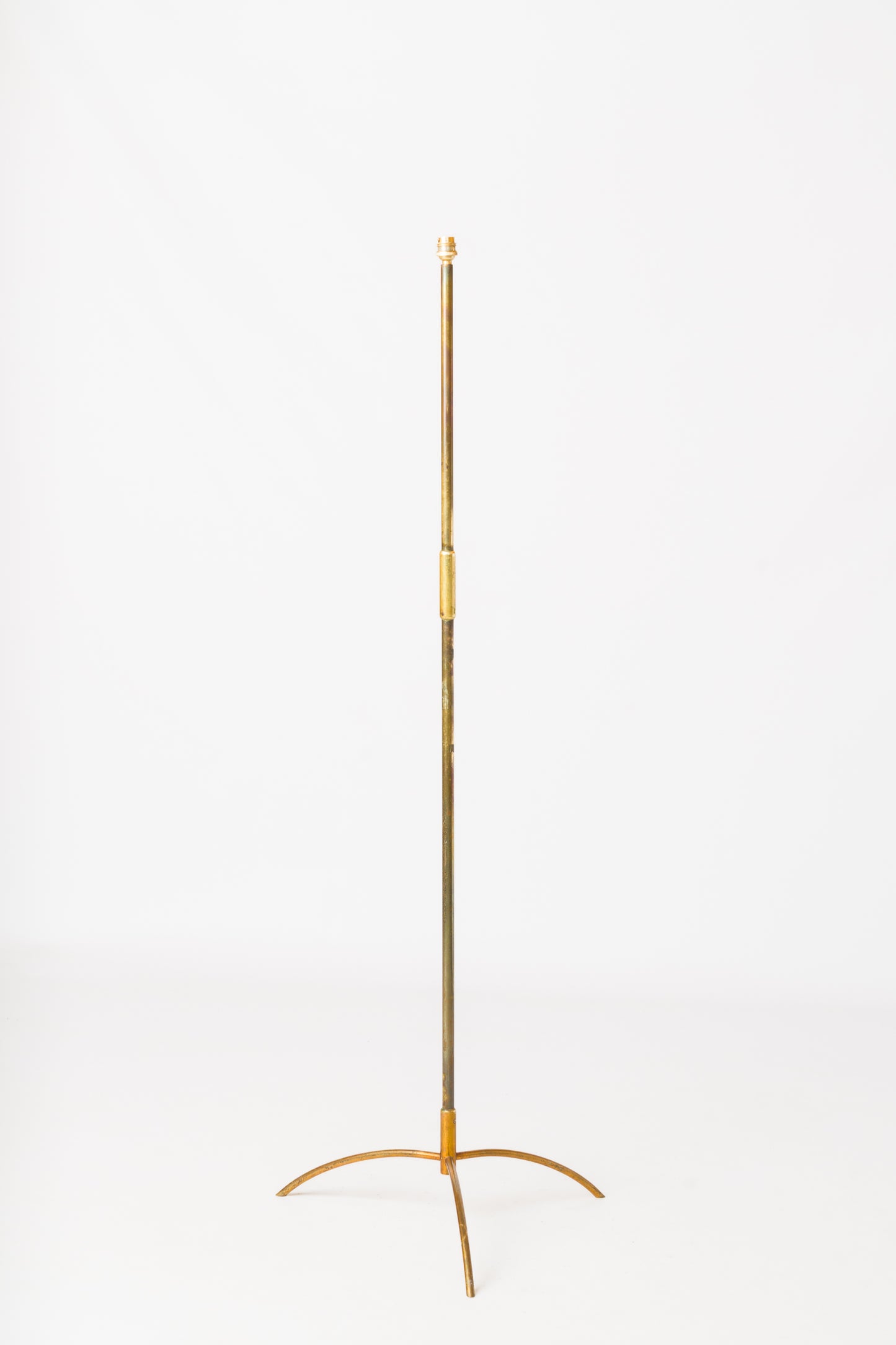 Tripod Patinated Steel and Brass Modernist Floor Lamp - France 1960s