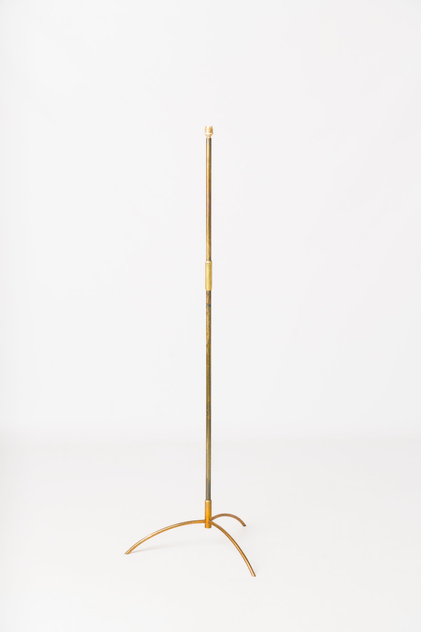 Tripod Patinated Steel and Brass Modernist Floor Lamp - France 1960s