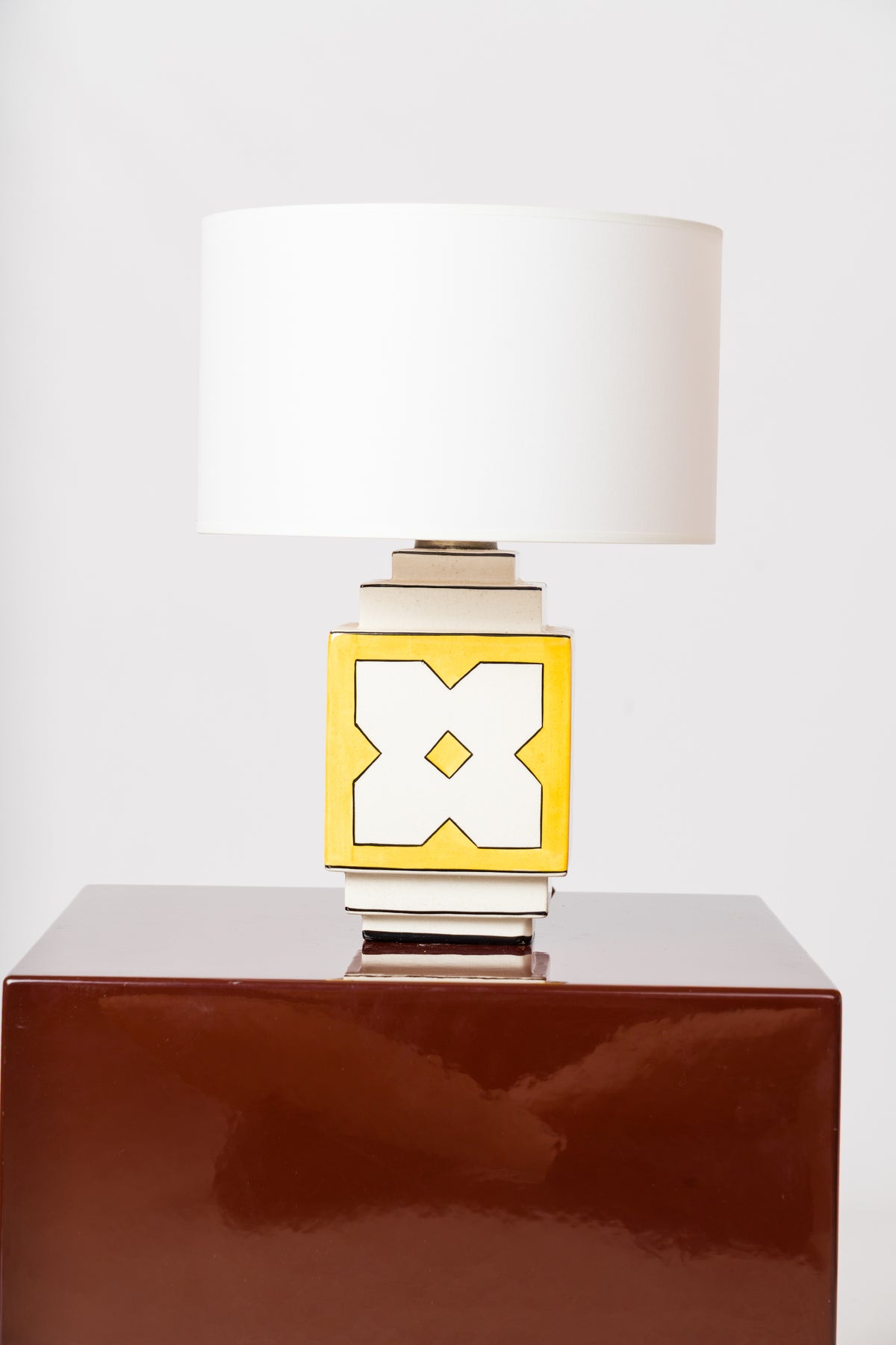 Architectural Art Deco Ceramic Lamp with Beveled Edges - France 1930's