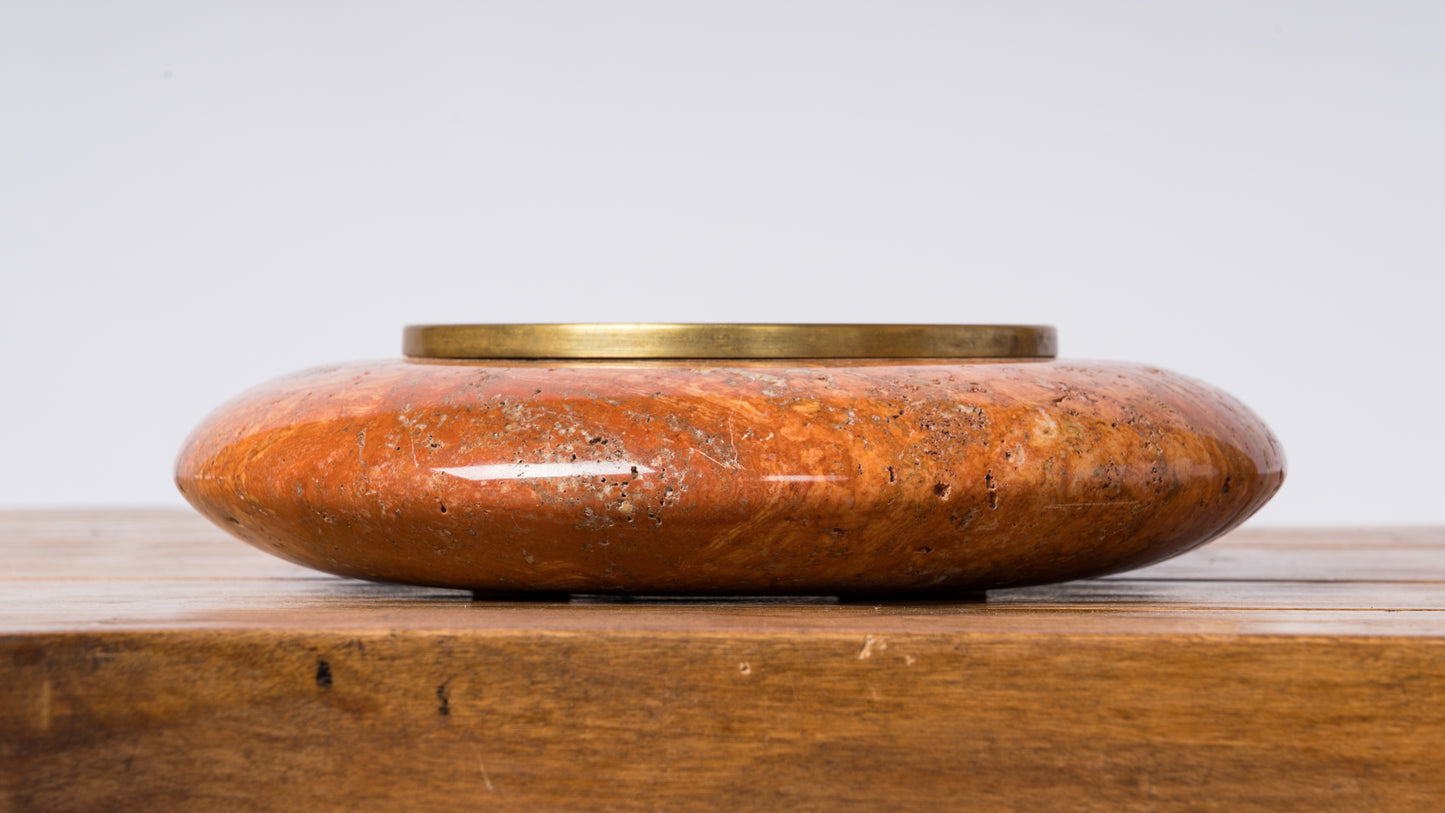 Decorative Red Iranian Travertine & Brass Vide Poche by Knoll - USA 1970's