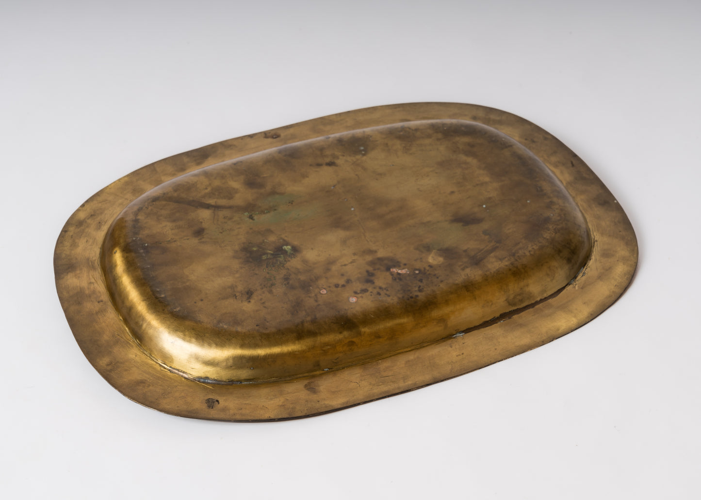 Decorative Oblong Shaped Engraved Patinated Brass Dish - Scandinavia 1960's