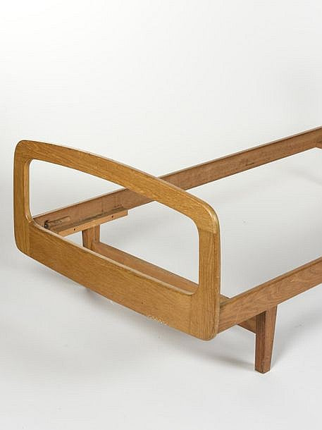 All Oak Mid-Century Modern Daybed by Jacques Hauville for Bema - France 1950s