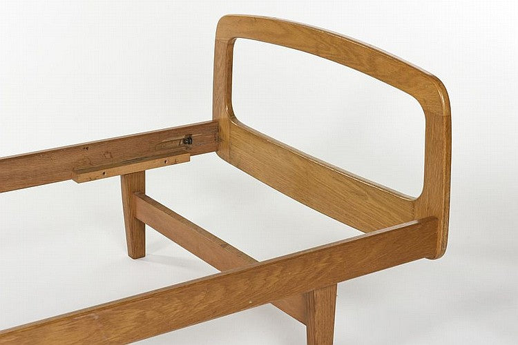 All Oak Mid-Century Modern Daybed by Jacques Hauville for Bema - France 1950s