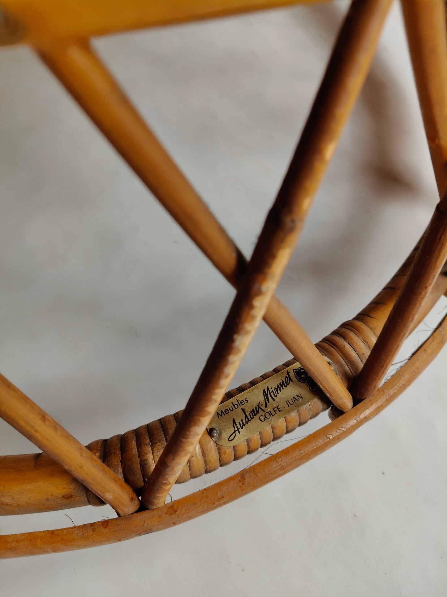 Pair of Signed "Berceau" Basket Rattan Loungers by Audoux Minnet - France 1960's