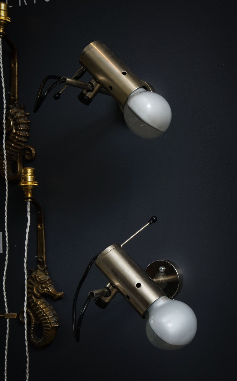 Minimalist Nickel Plated Bronze Sconces by Tito Agnoli for Oluce, Italy 1970's