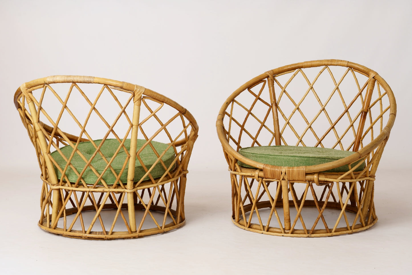 Pair of Signed "Berceau" Basket Rattan Loungers by Audoux Minnet - France 1960's