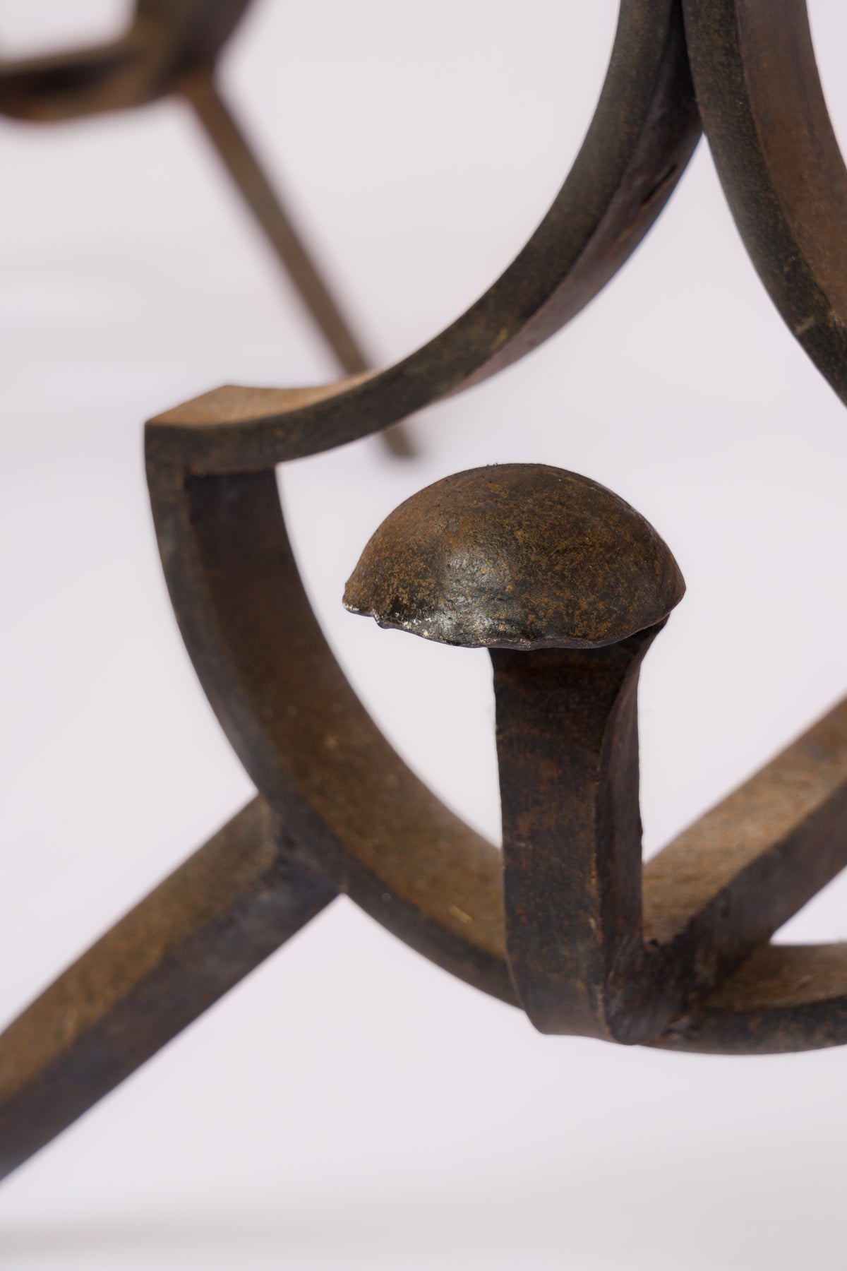 Important Pair of "Compas" Steel Andirons - France 1970's