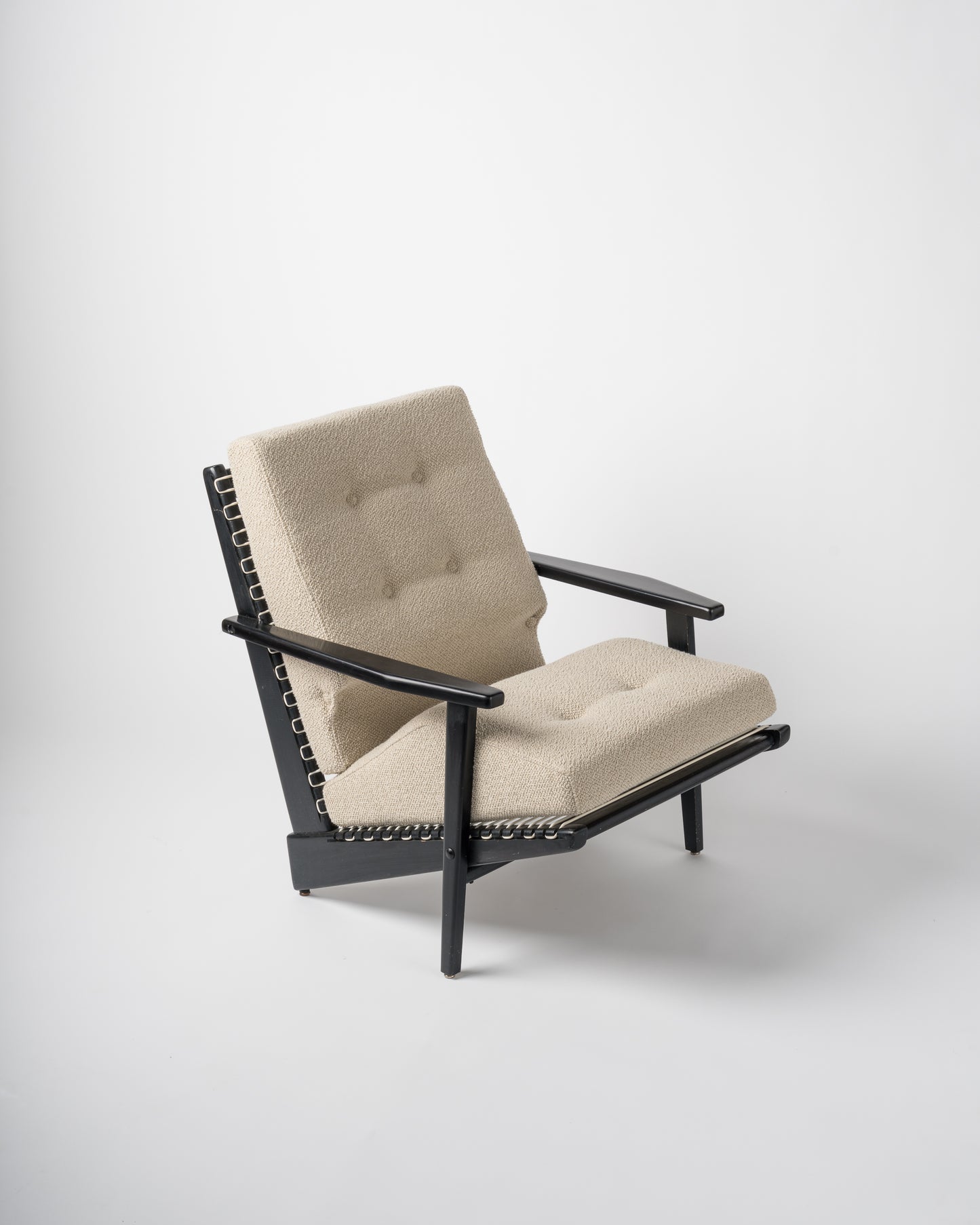 Black Lacquered Teakwood "Kagourou" Armchair by George Tigien, France 1950's