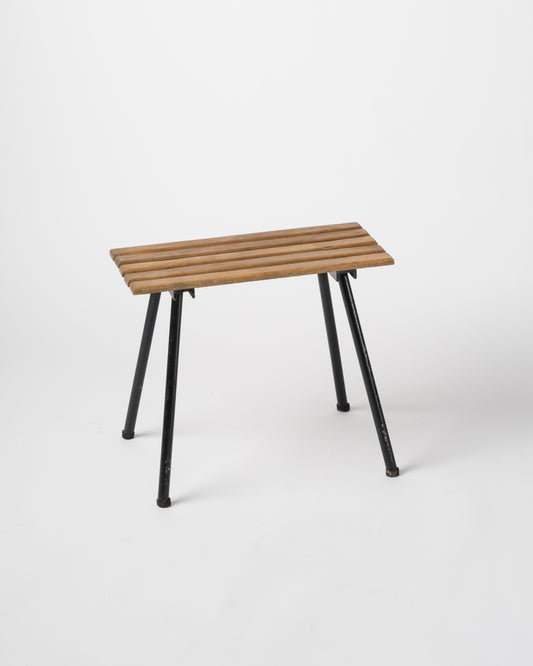 Brutalist Iron and Wood Slats Stools, France, 1970s