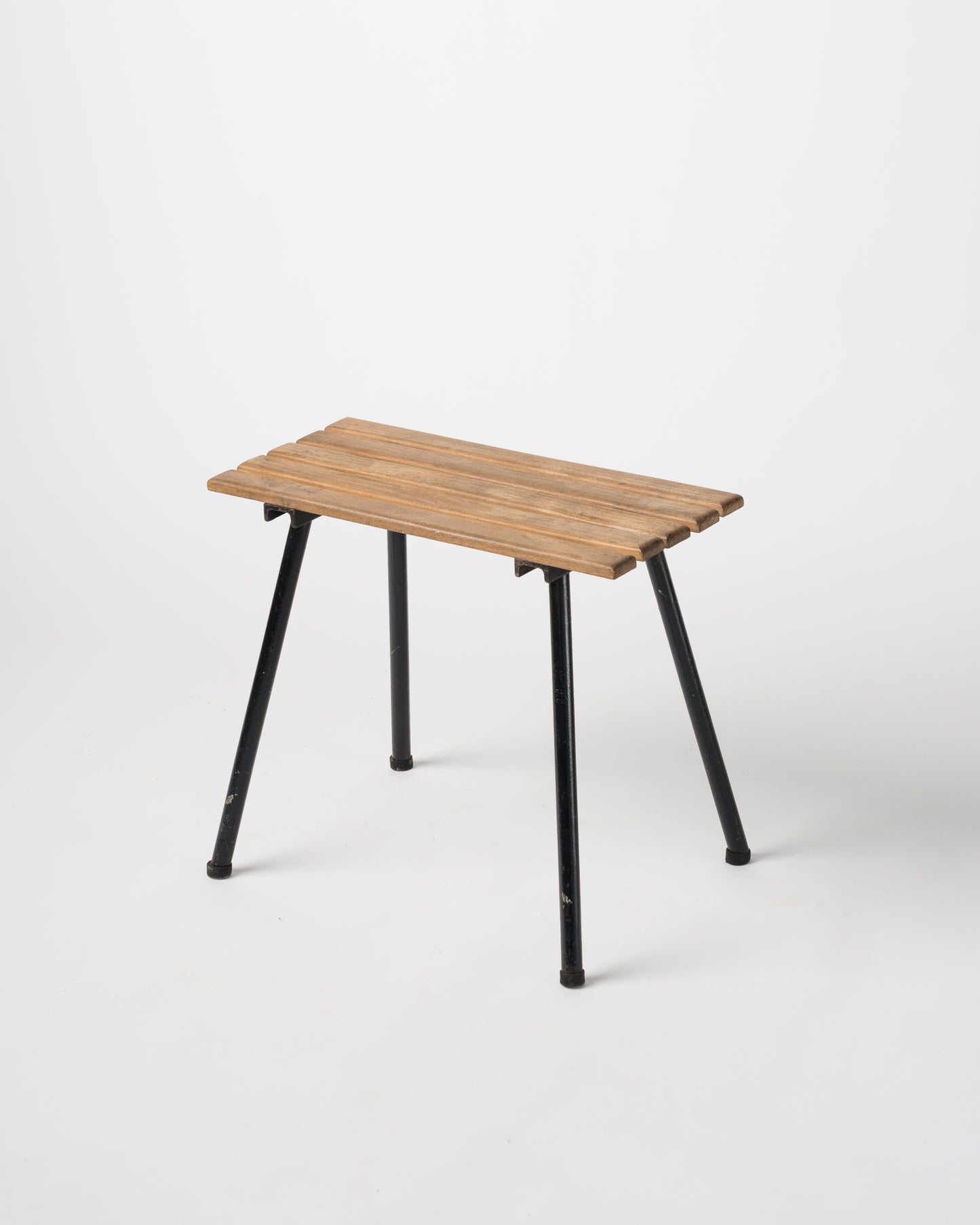 Brutalist Iron and Wood Slats Stools, France, 1970s