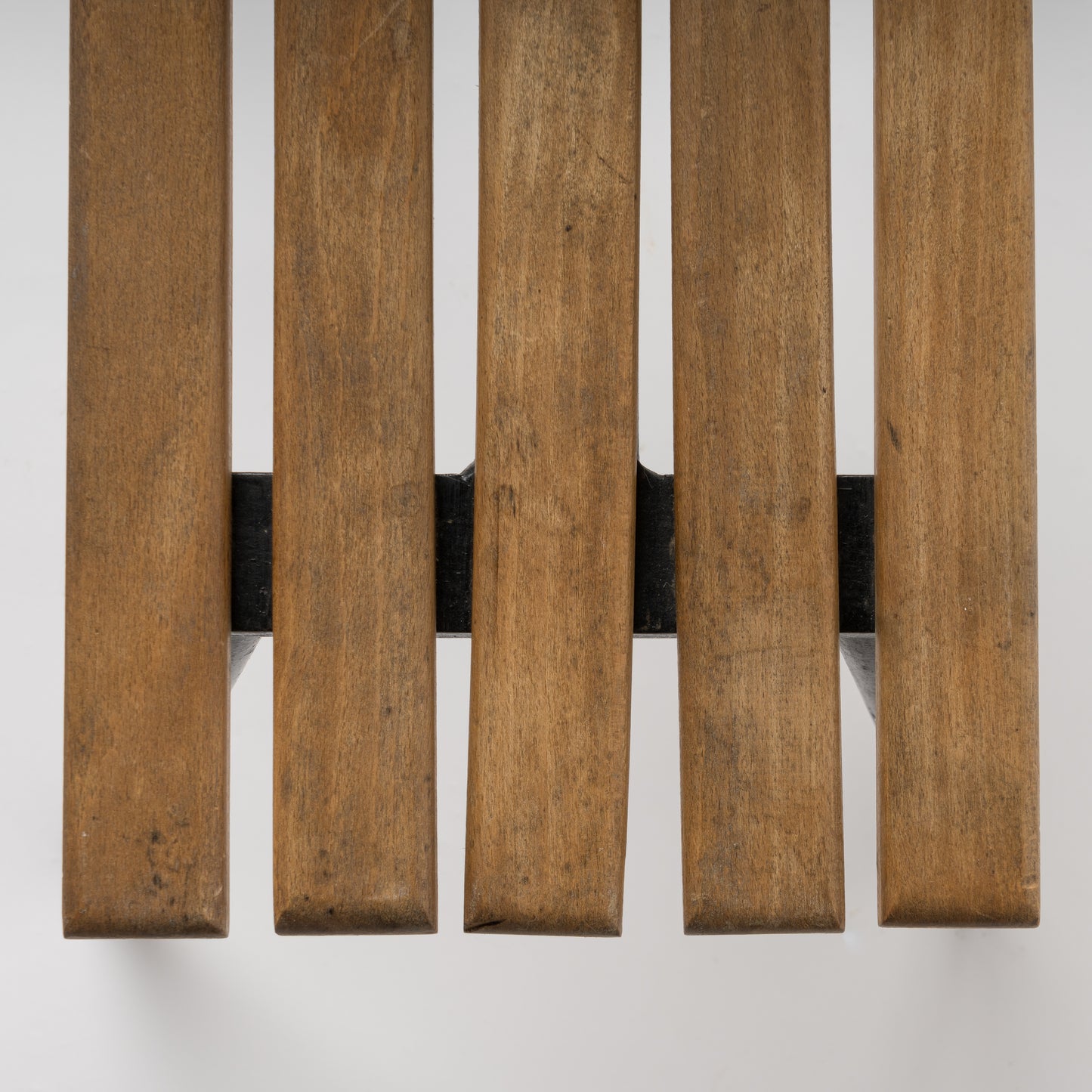 Brutalist Iron and Wood Slats Stools, France, 1970s