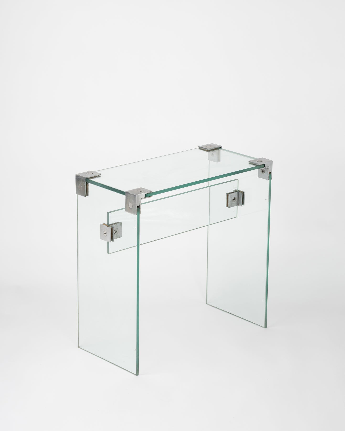 Modernist Glass Side Table w. Steel Links by Jacques Dumond, France, 1960's