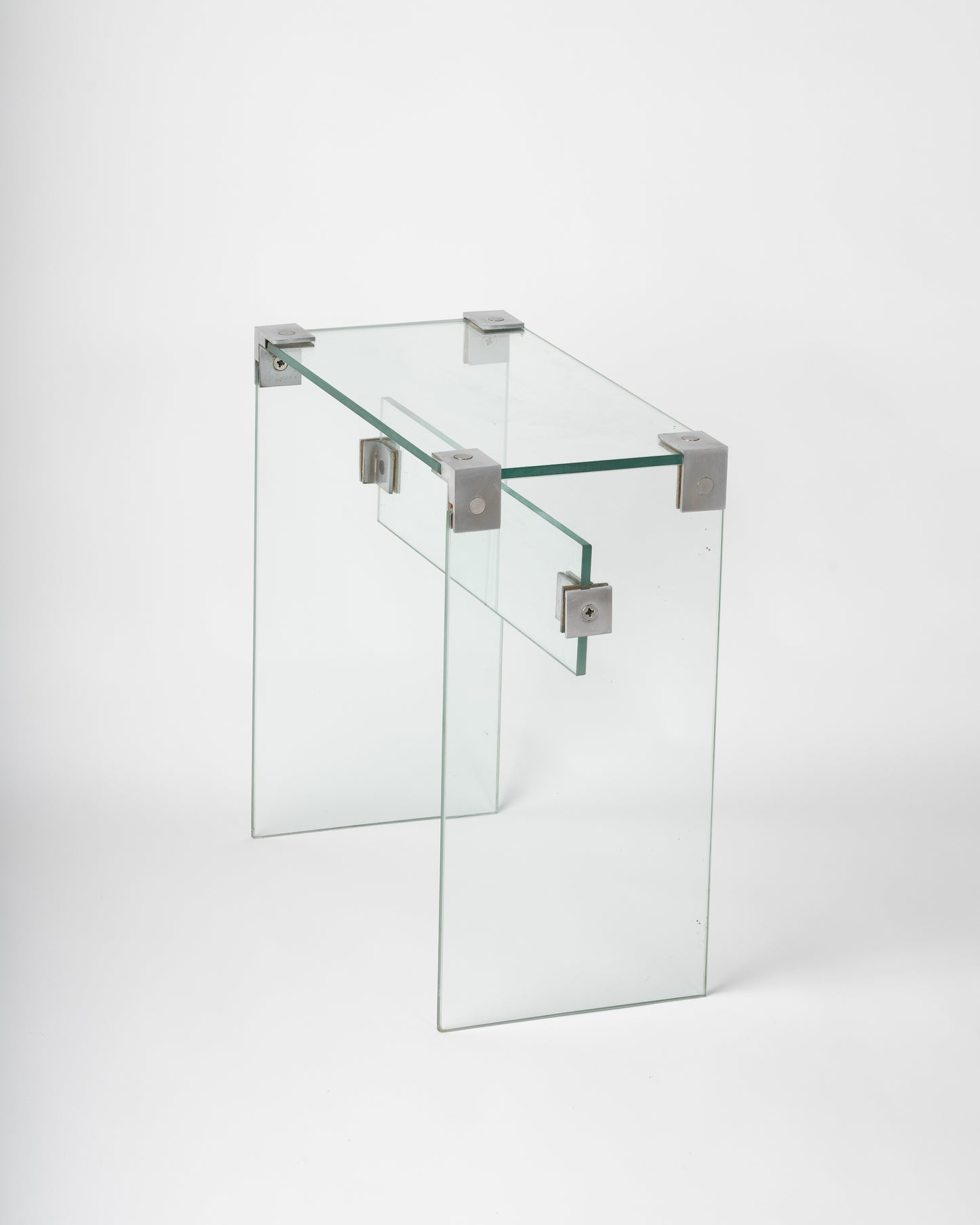 Modernist Glass Side Table w. Steel Links by Jacques Dumond, France, 1960's